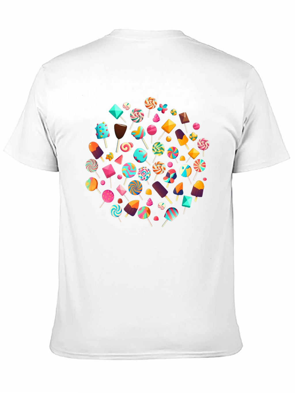 Fun Candy Pattern Black Crew Neck T-Shirt
