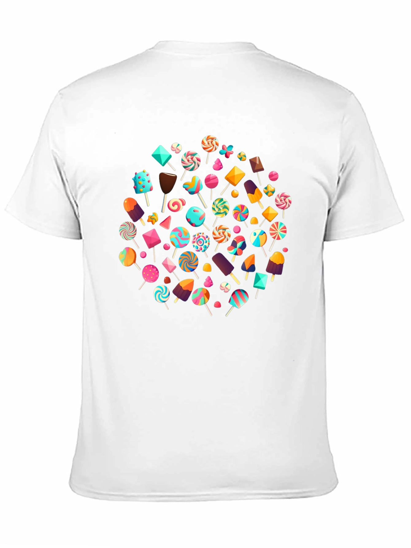 Fun Candy Pattern Black Crew Neck T-Shirt