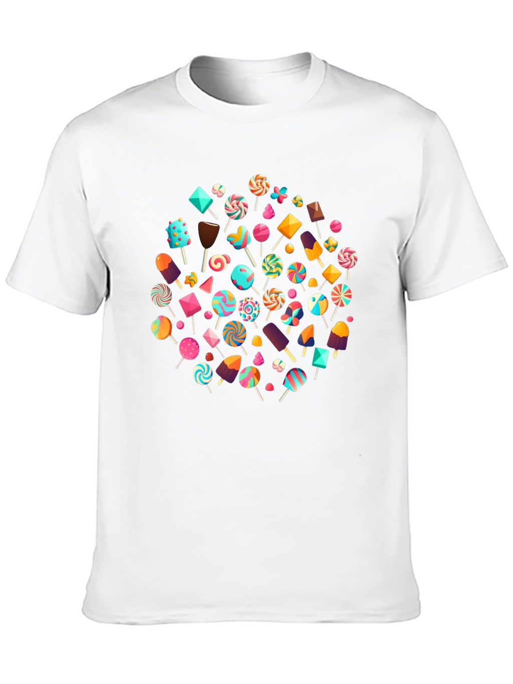 Fun Candy Pattern Black Crew Neck T-Shirt