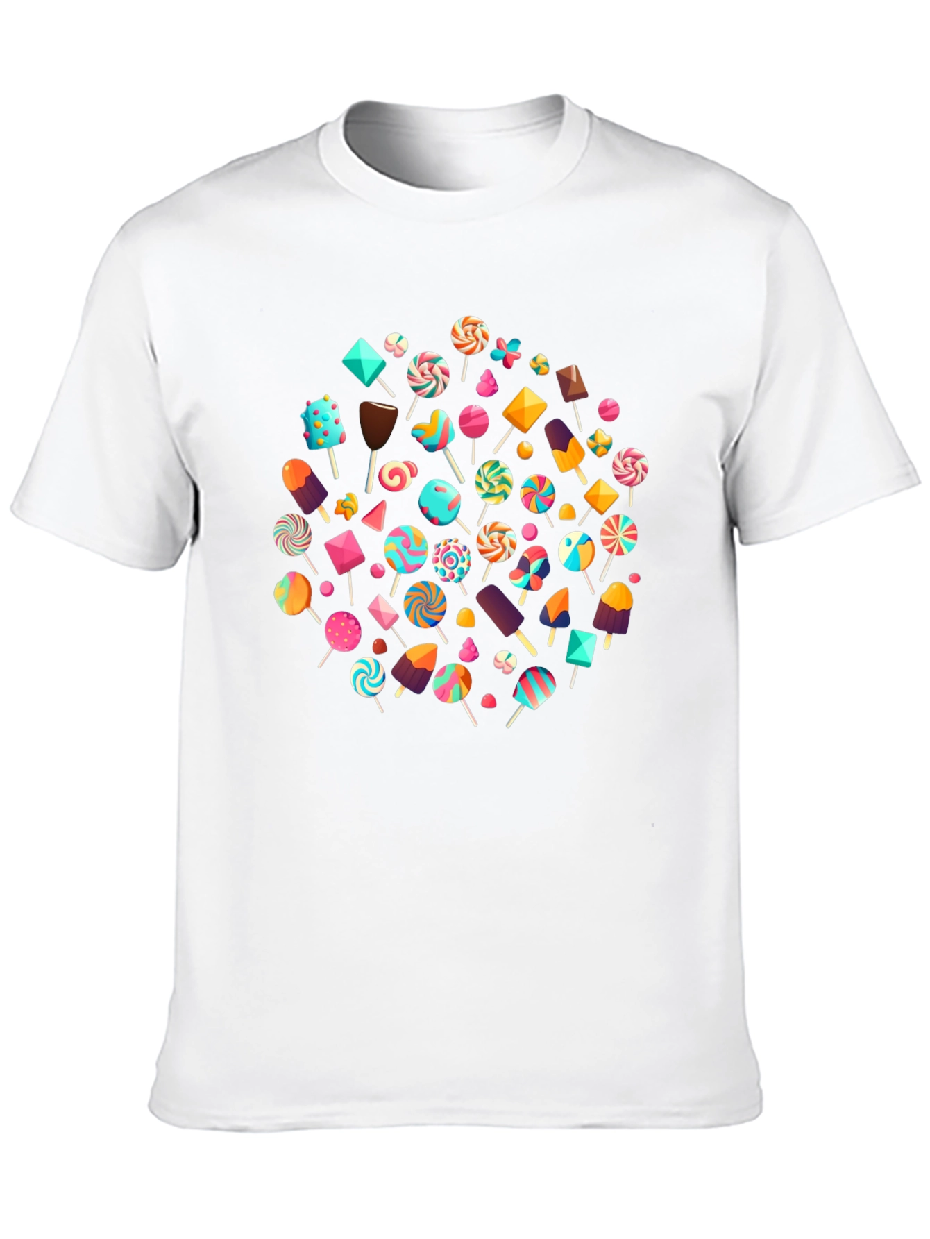 Fun Candy Pattern Black Crew Neck T-Shirt