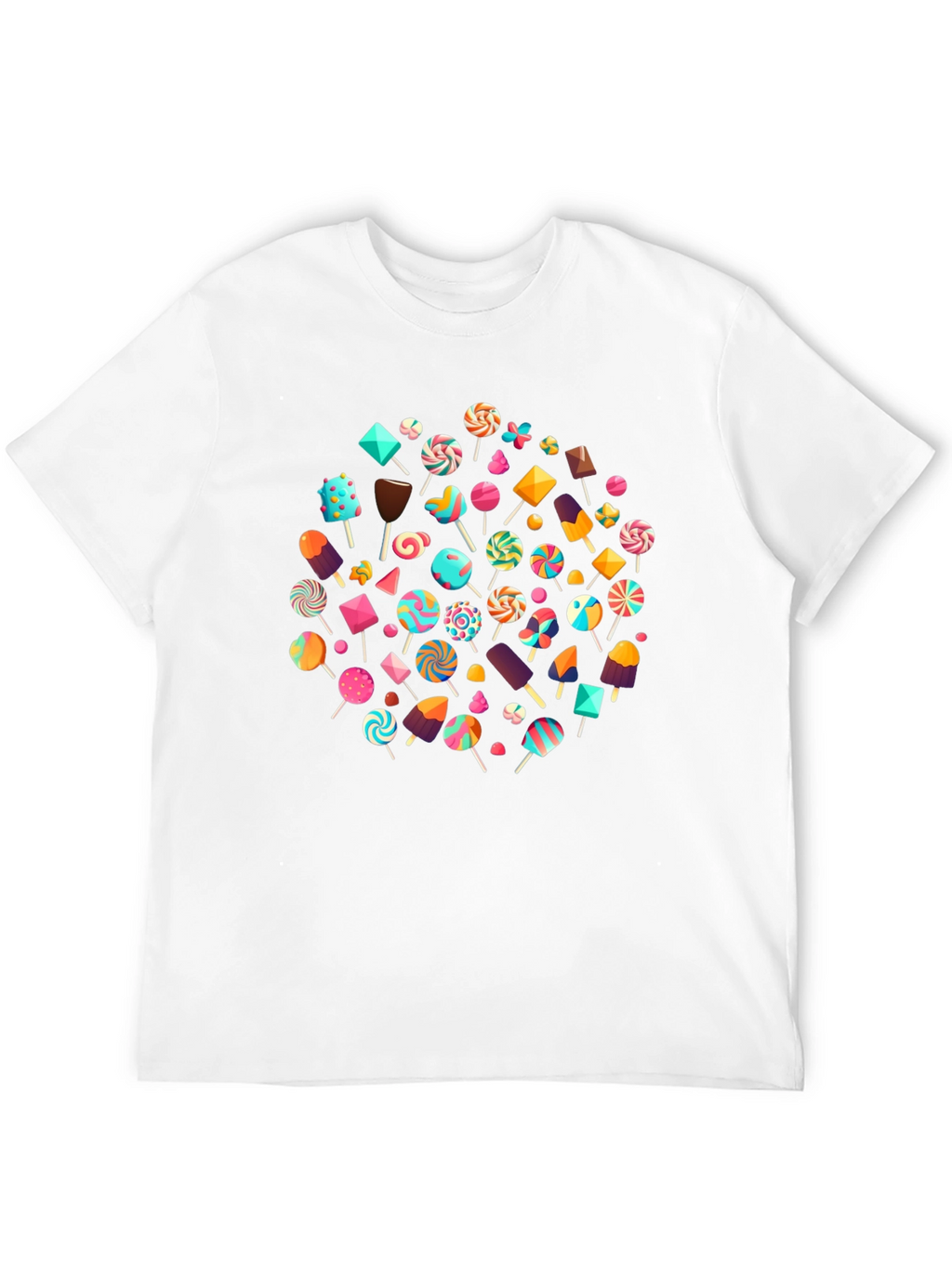 Fun Candy Pattern Black Crew Neck T-Shirt