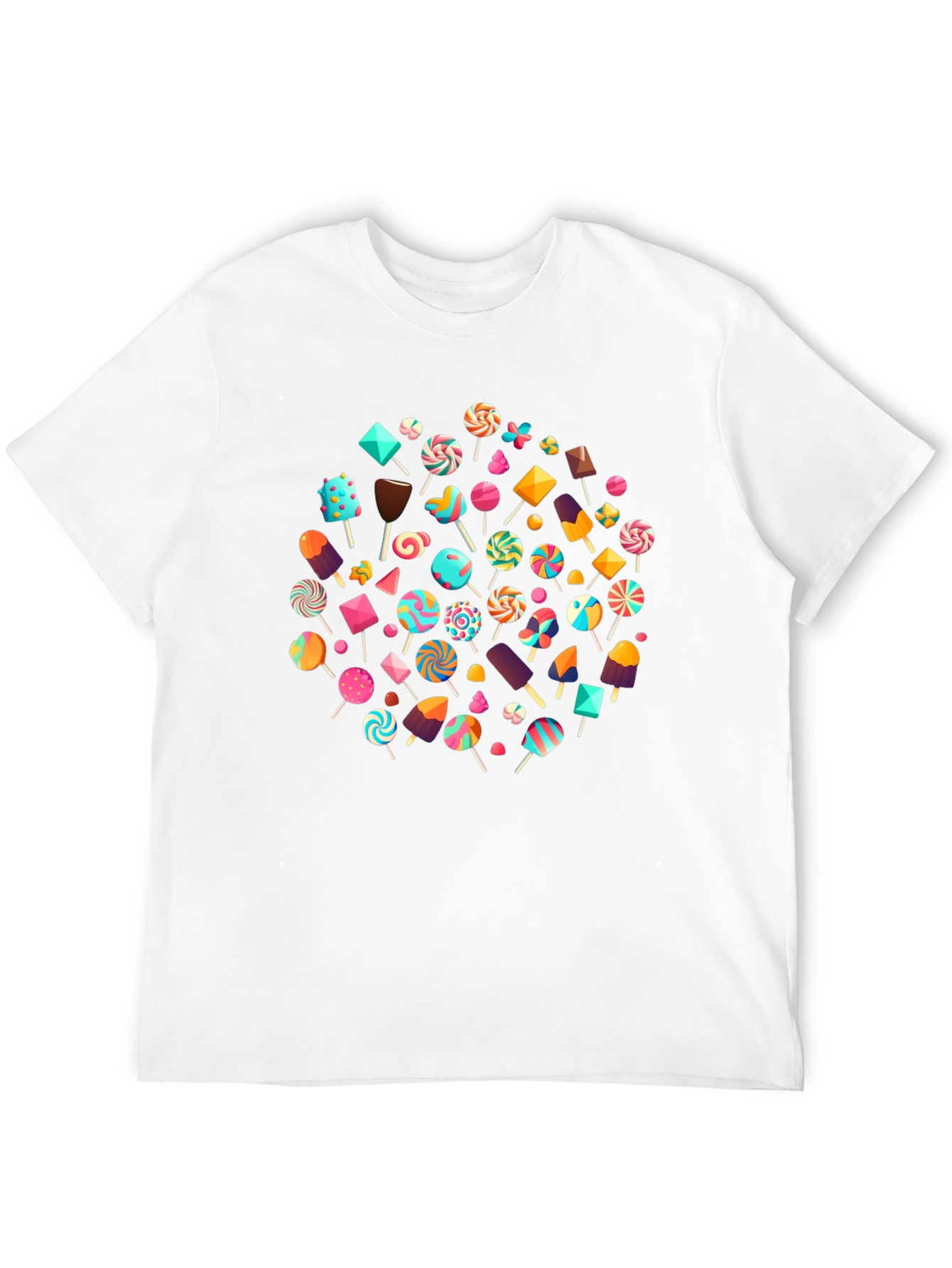 Fun Candy Pattern Black Crew Neck T-Shirt