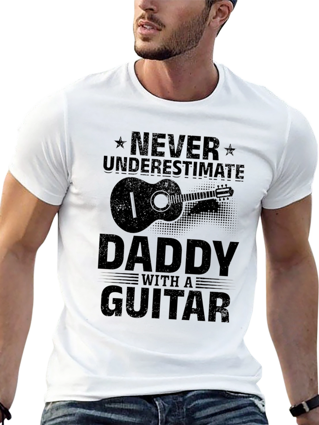 Never Underestimate Daddy with a Guitar Black T-Shirt