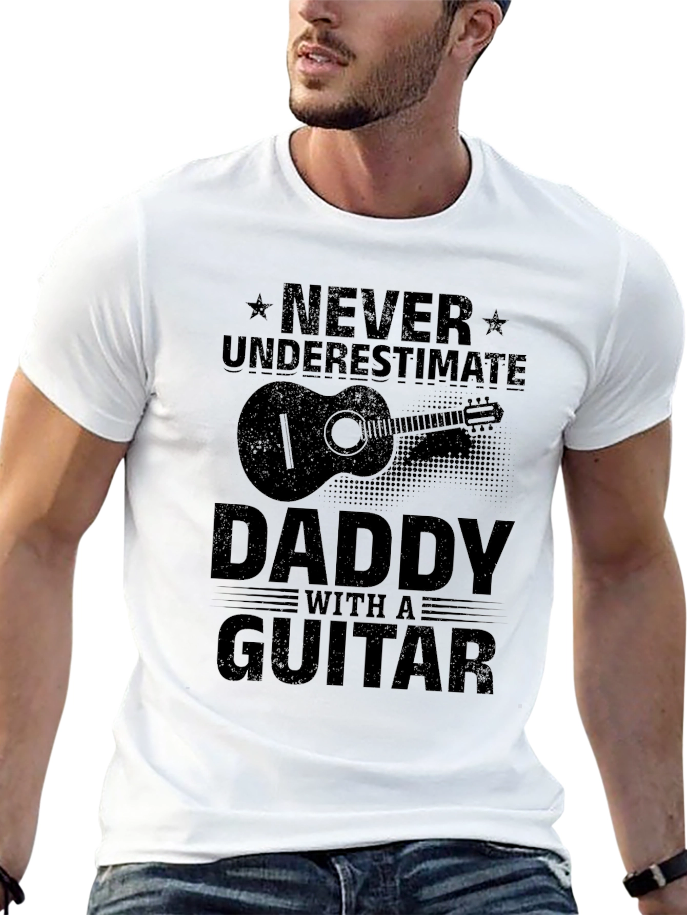 Never Underestimate Daddy with a Guitar Black T-Shirt
