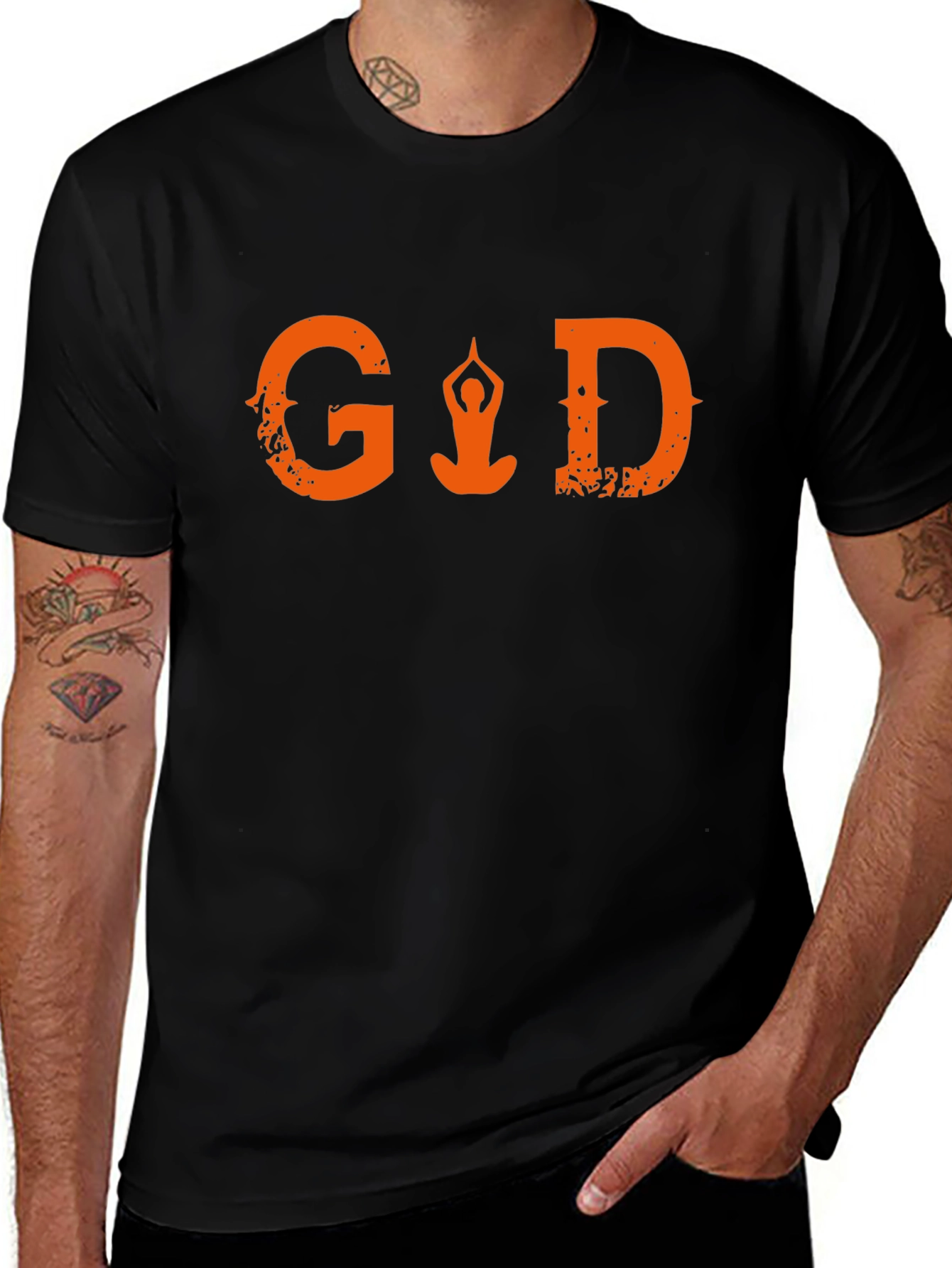 Yoga Meditation Graphic Print T-Shirt - Black