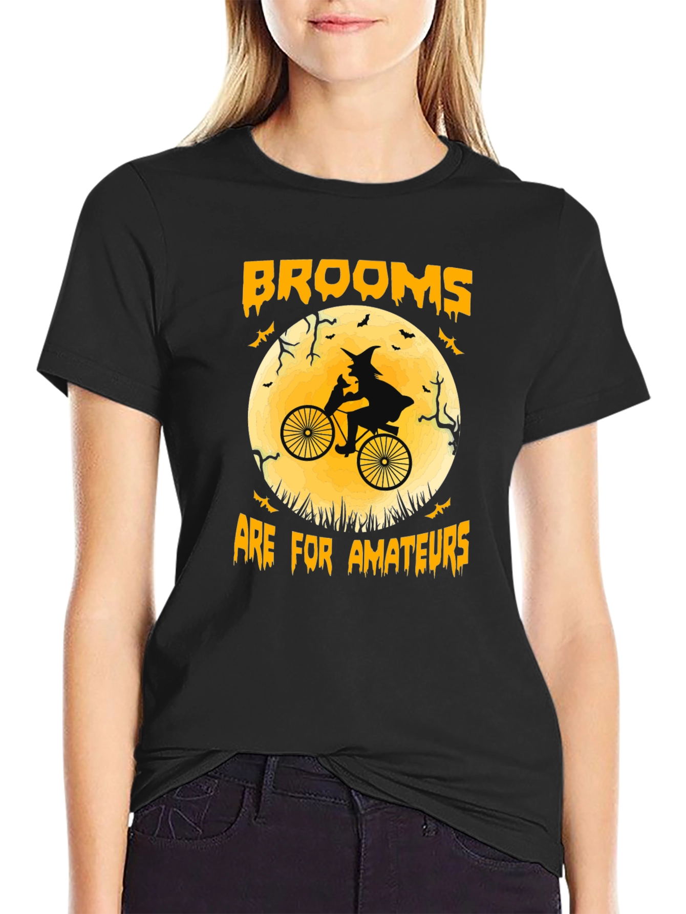 Halloween Witch Bicycle T-Shirt - Brooms Are For Amateurs Tee