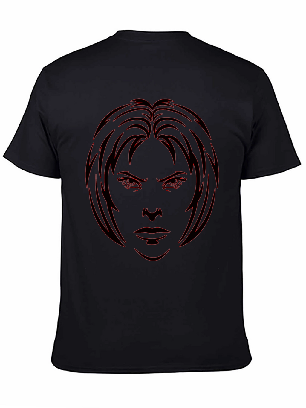 Edgy Graphic Tee - Red Face Design on Black