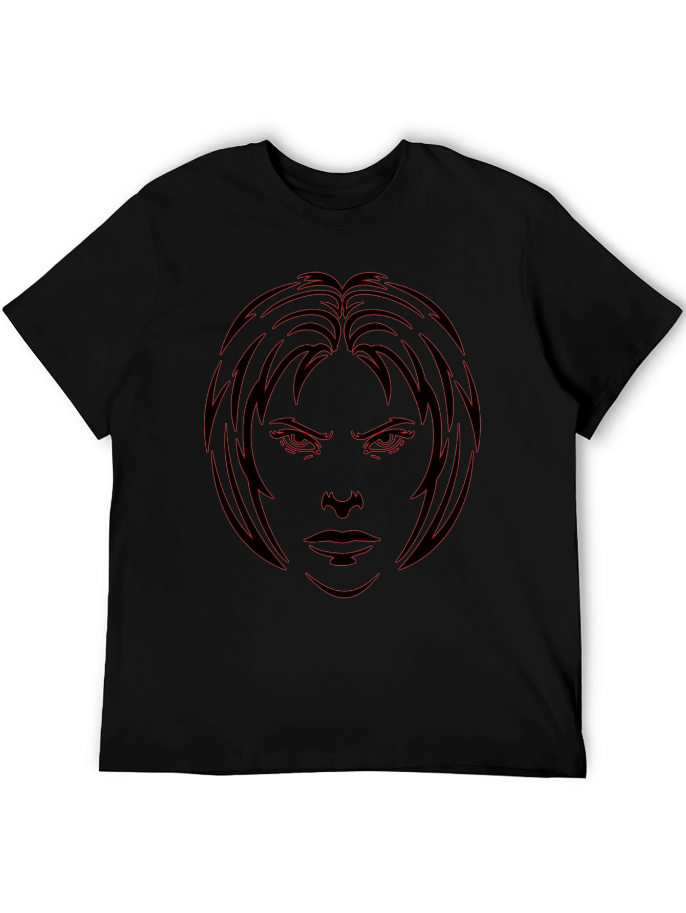 Edgy Graphic Tee - Red Face Design on Black