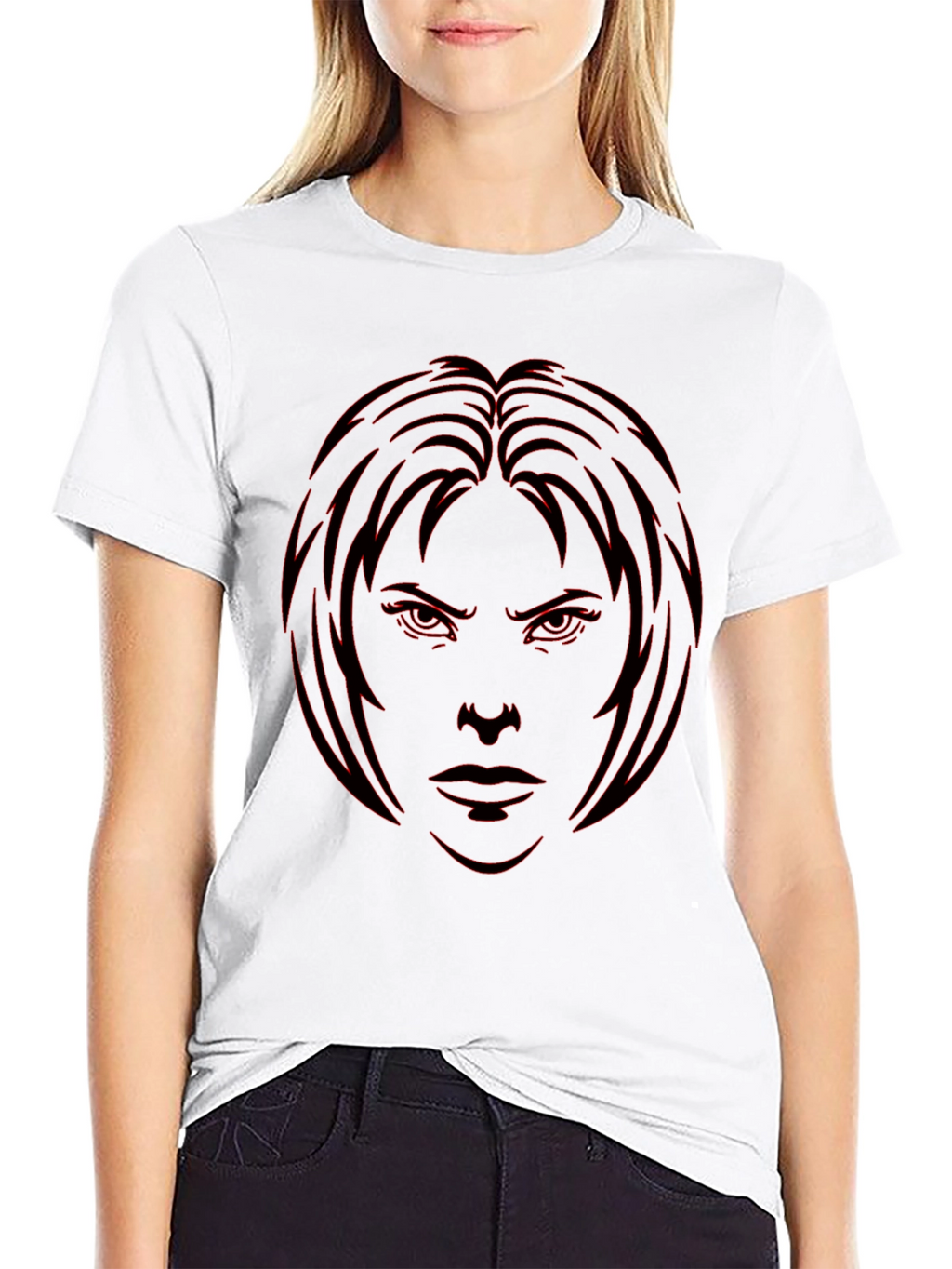 Edgy Graphic Tee - Red Face Design on Black