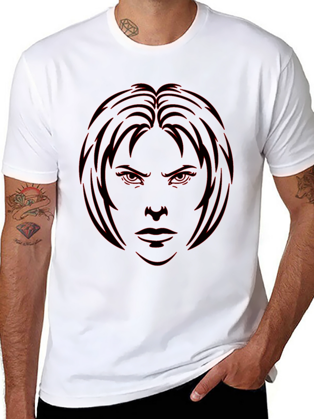 Edgy Graphic Tee - Red Face Design on Black