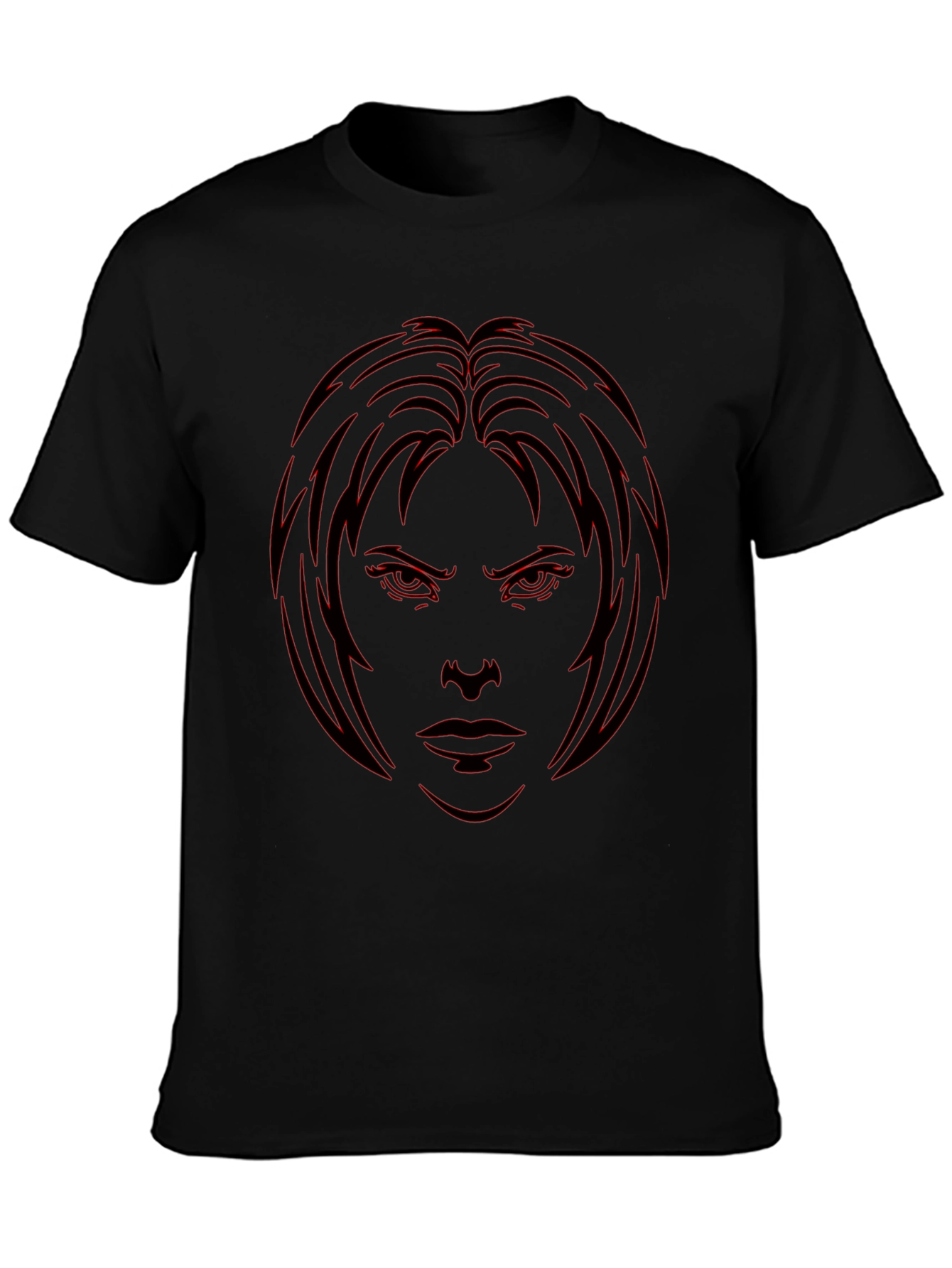 Edgy Graphic Tee - Red Face Design on Black
