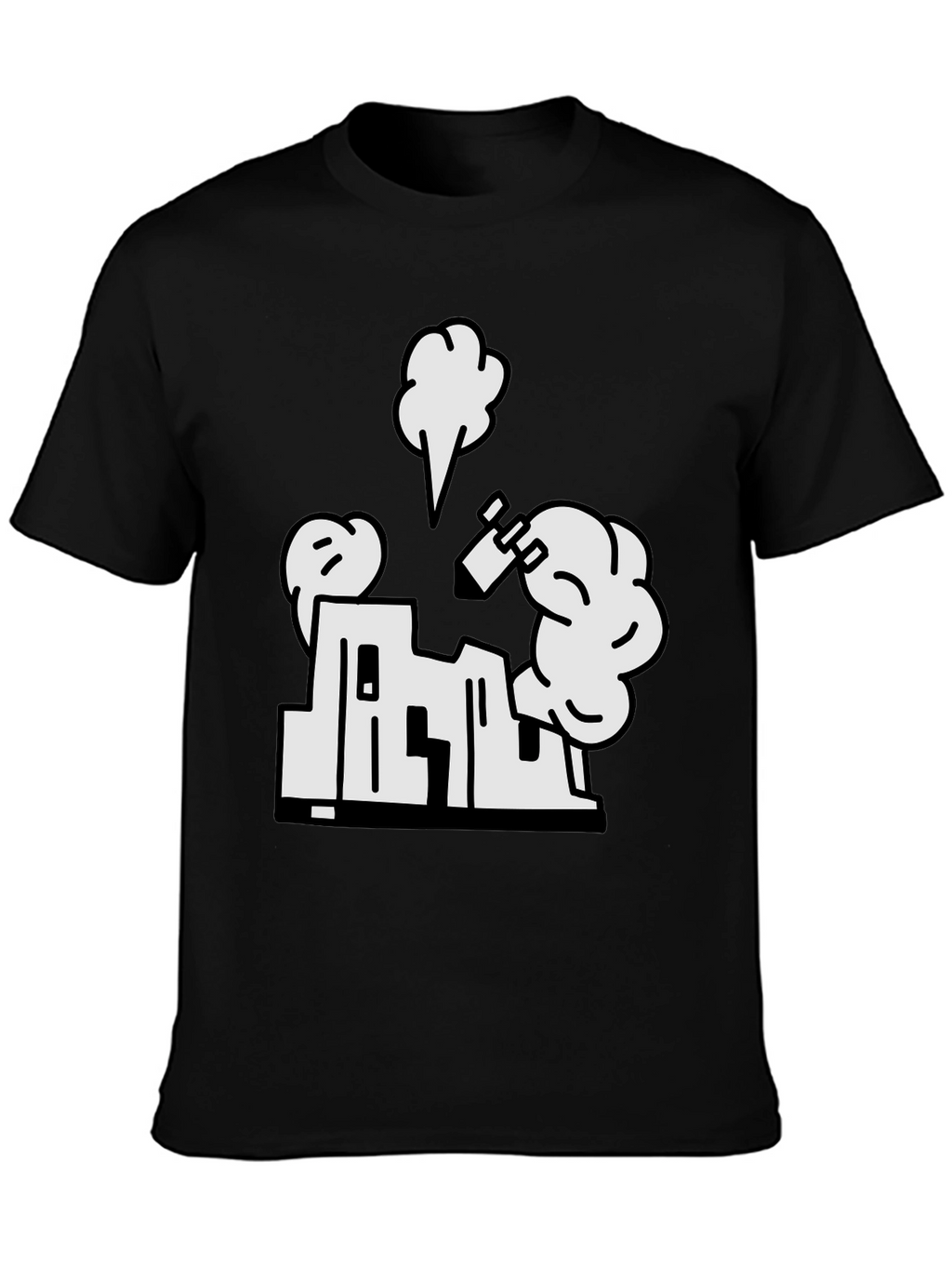 Cartoon Building Black T-Shirt