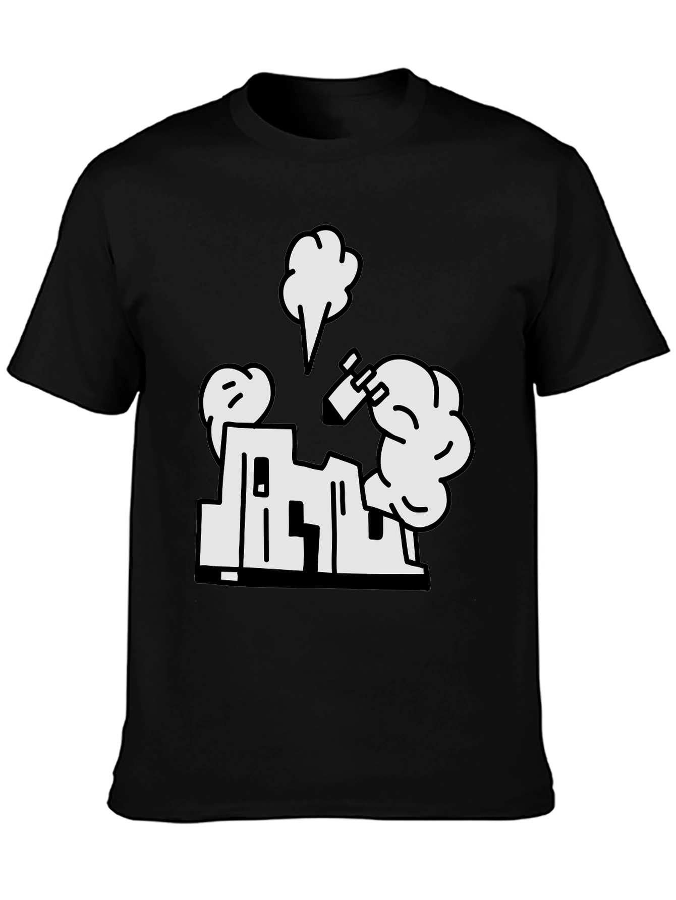 Cartoon Building Black T-Shirt