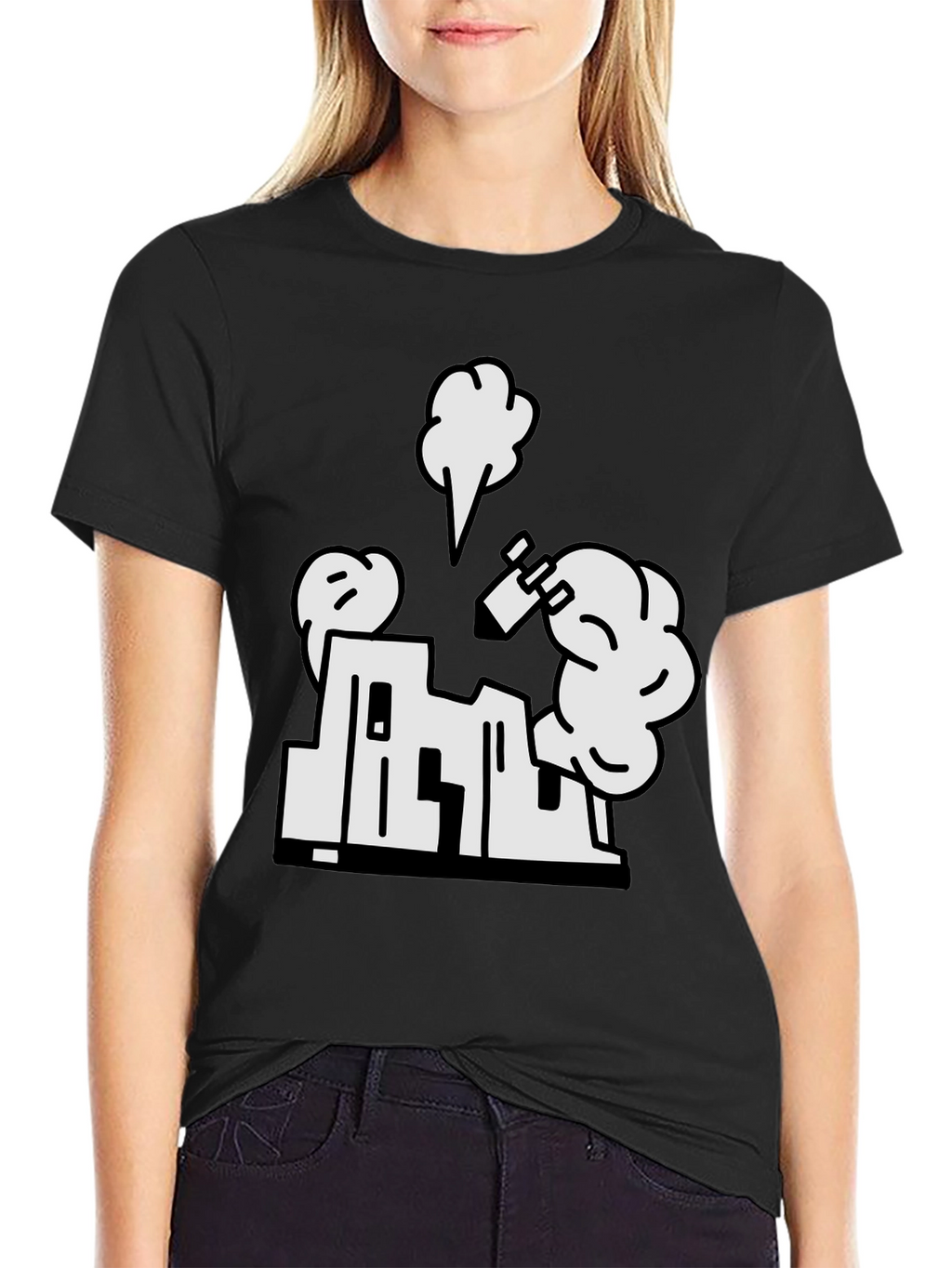 Cartoon Building Black T-Shirt