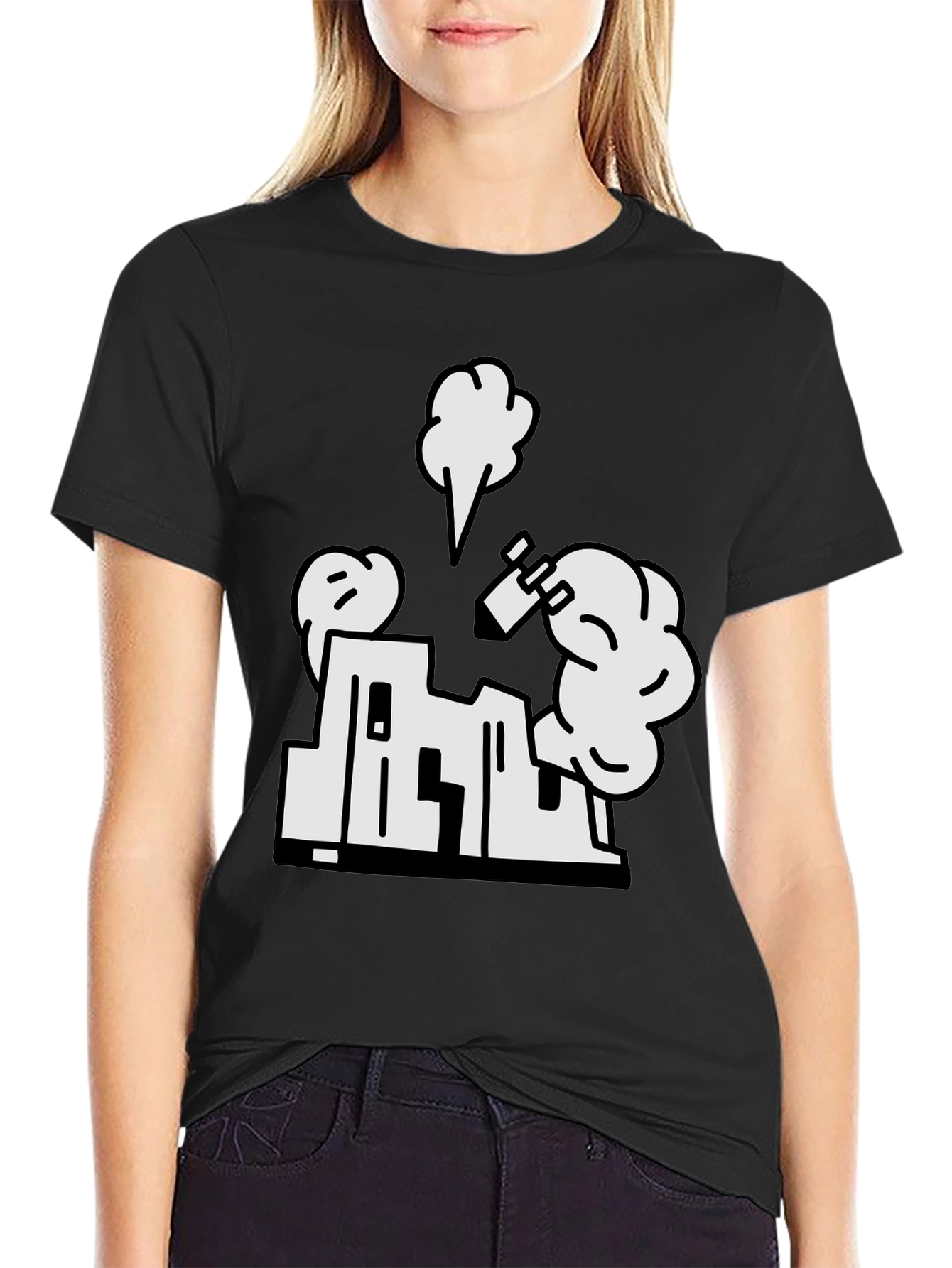 Cartoon Building Black T-Shirt