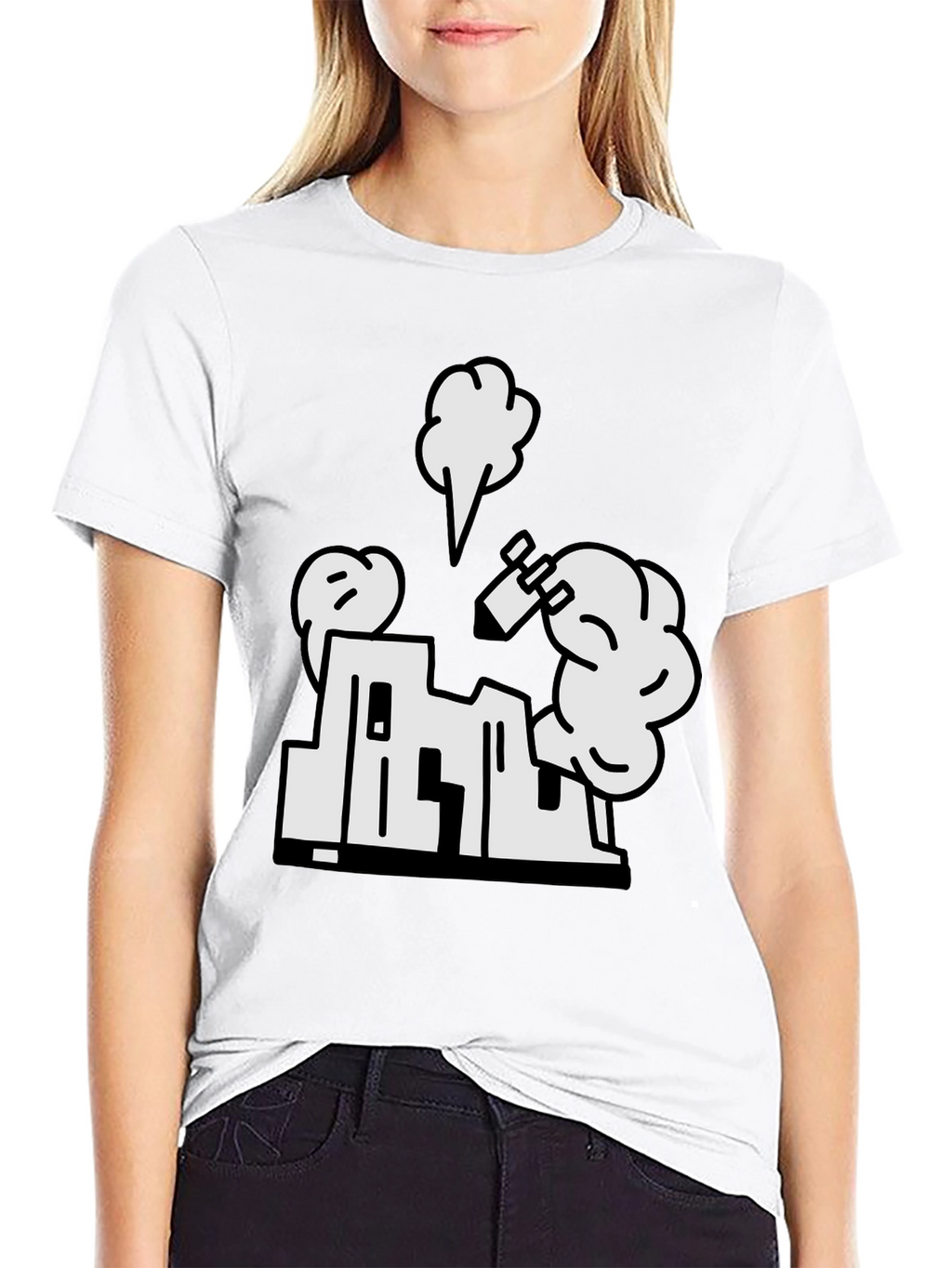 Cartoon Building Black T-Shirt