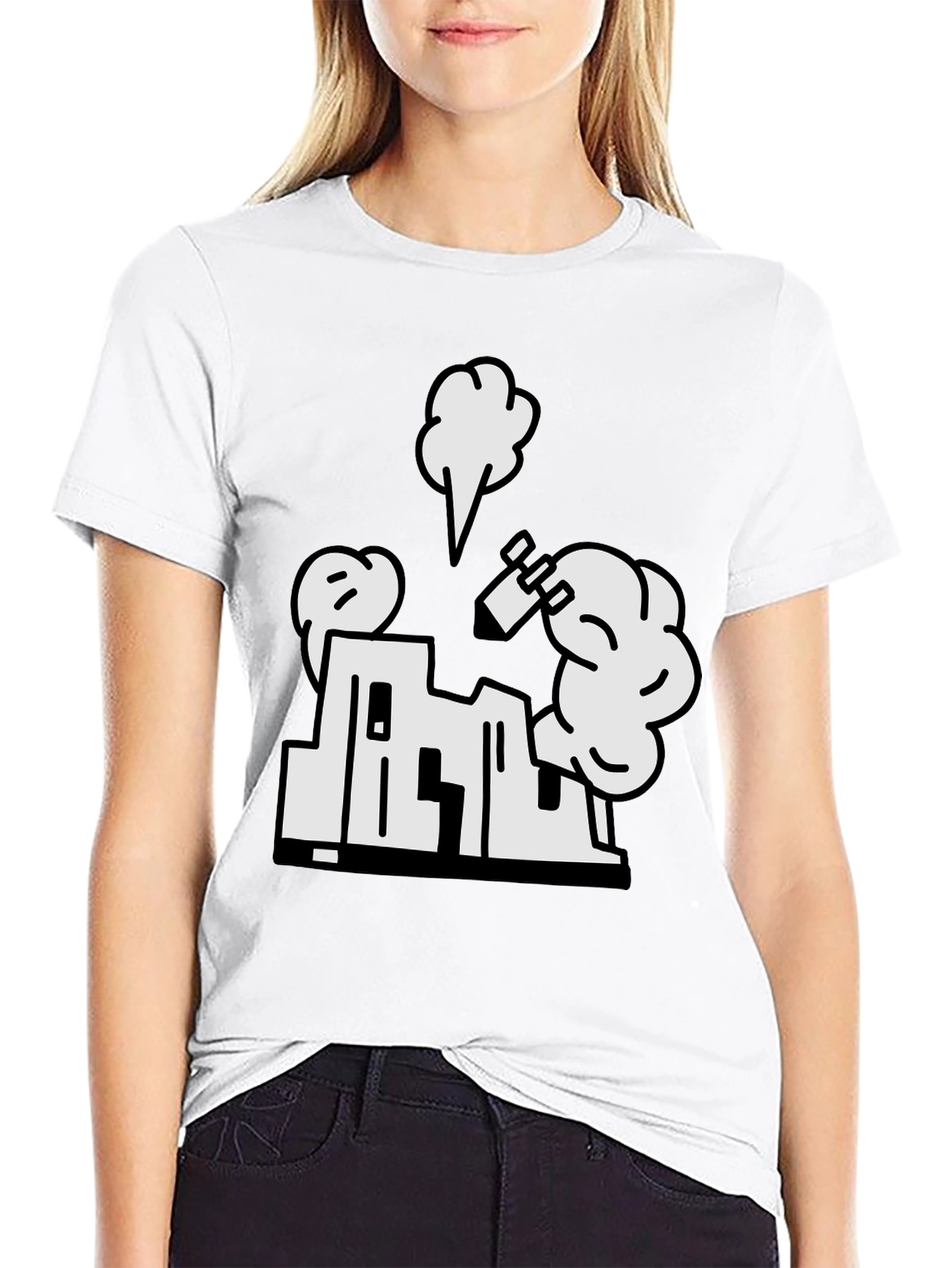 Cartoon Building Black T-Shirt