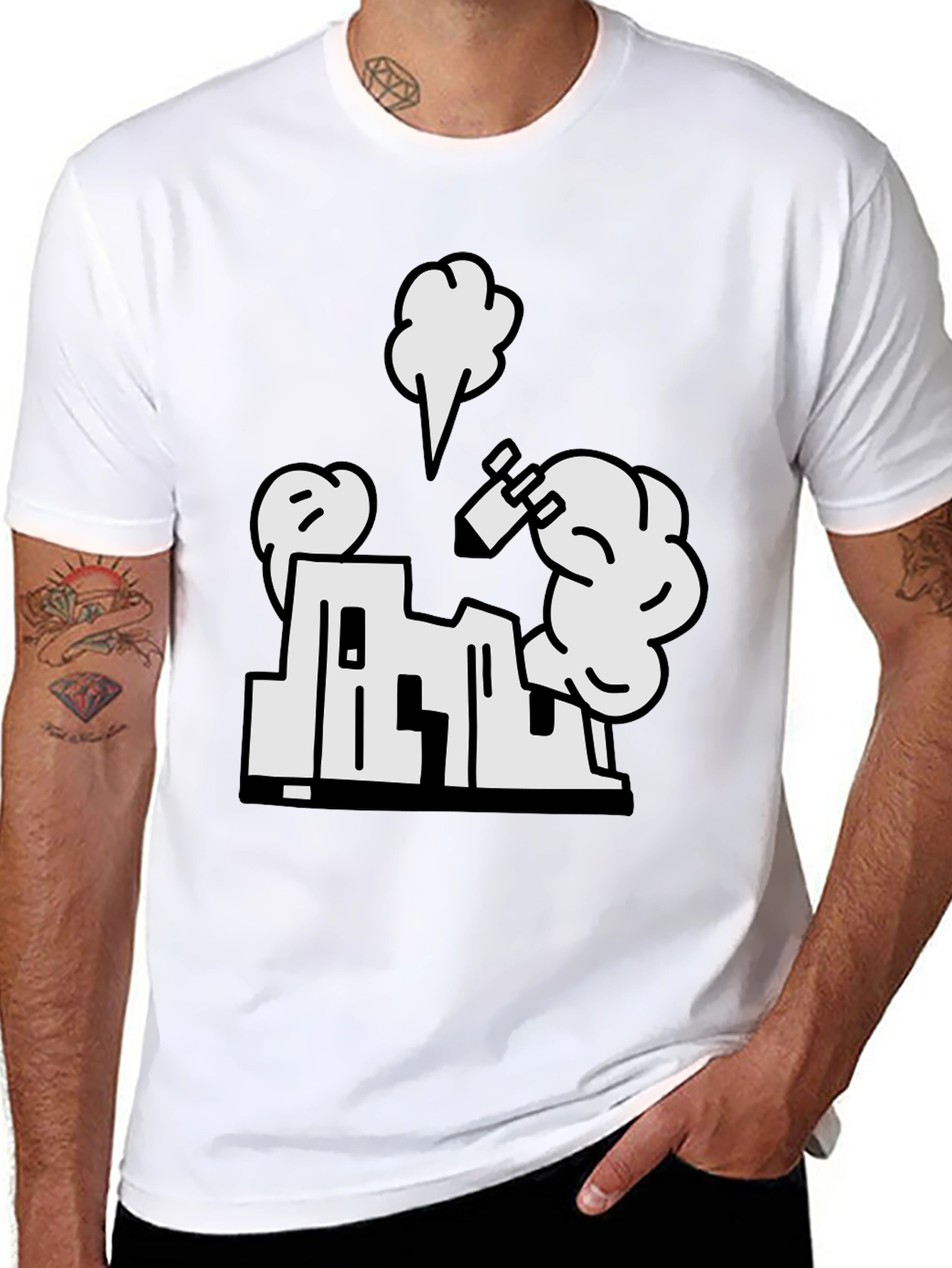 Cartoon Building Black T-Shirt