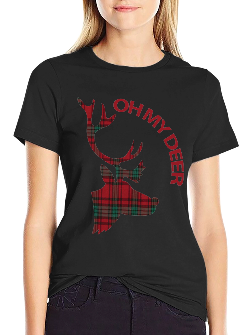 Plaid Deer Graphic Tee - Oh My Deer T-Shirt