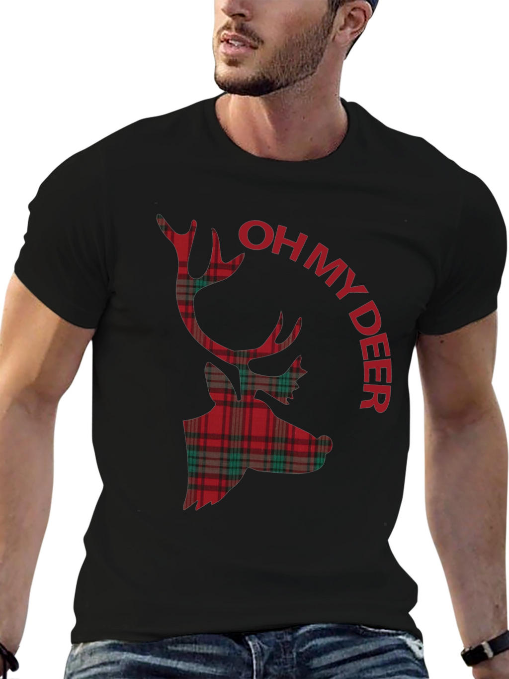 Plaid Deer Graphic Tee - Oh My Deer T-Shirt