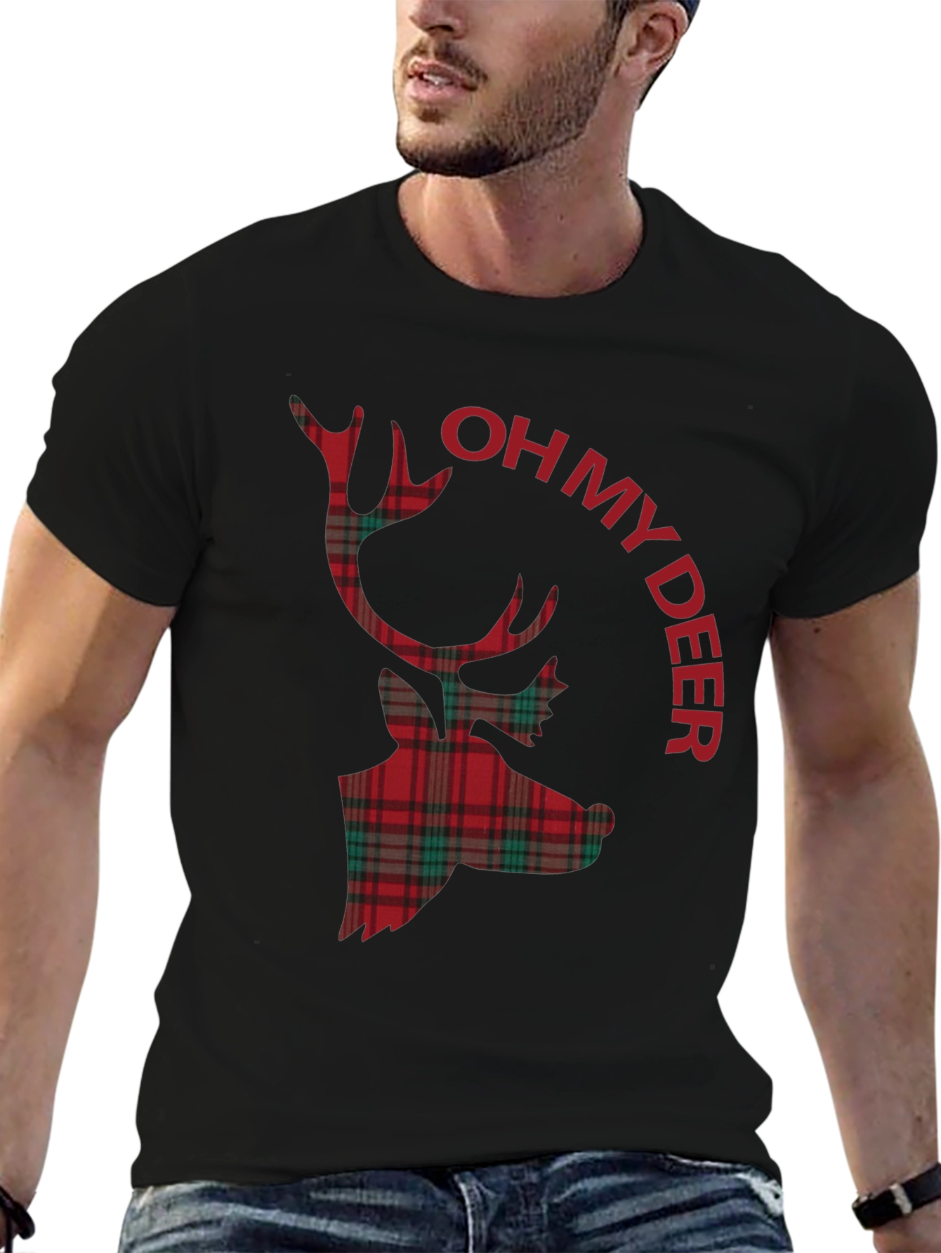 Plaid Deer Graphic Tee - Oh My Deer T-Shirt