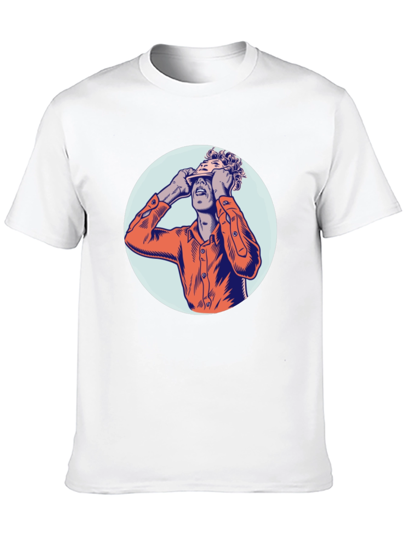 Graphic Tee with Man Peeling Face Design