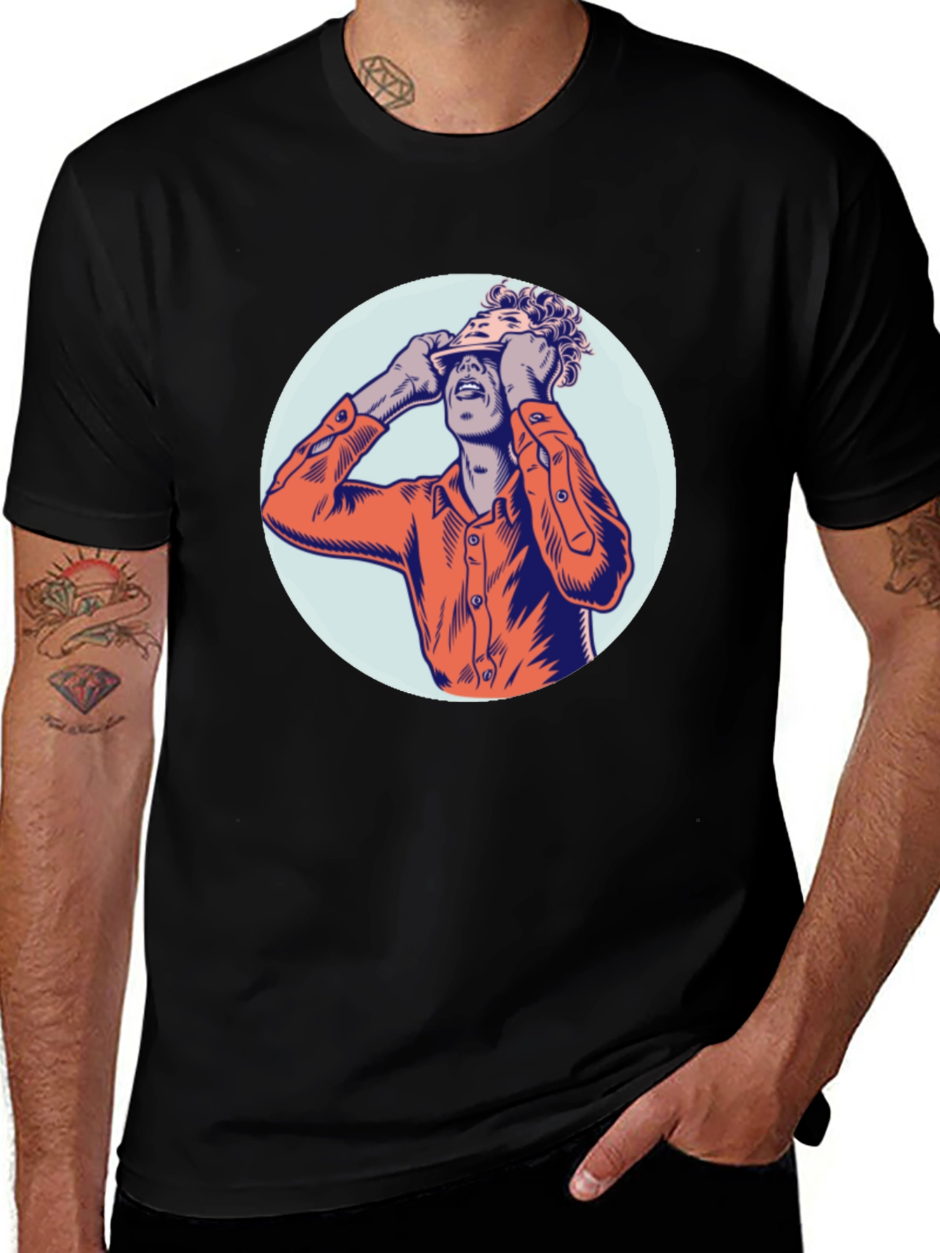 Graphic Tee with Man Peeling Face Design