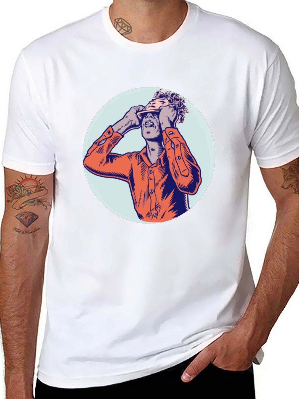 Graphic Tee with Man Peeling Face Design