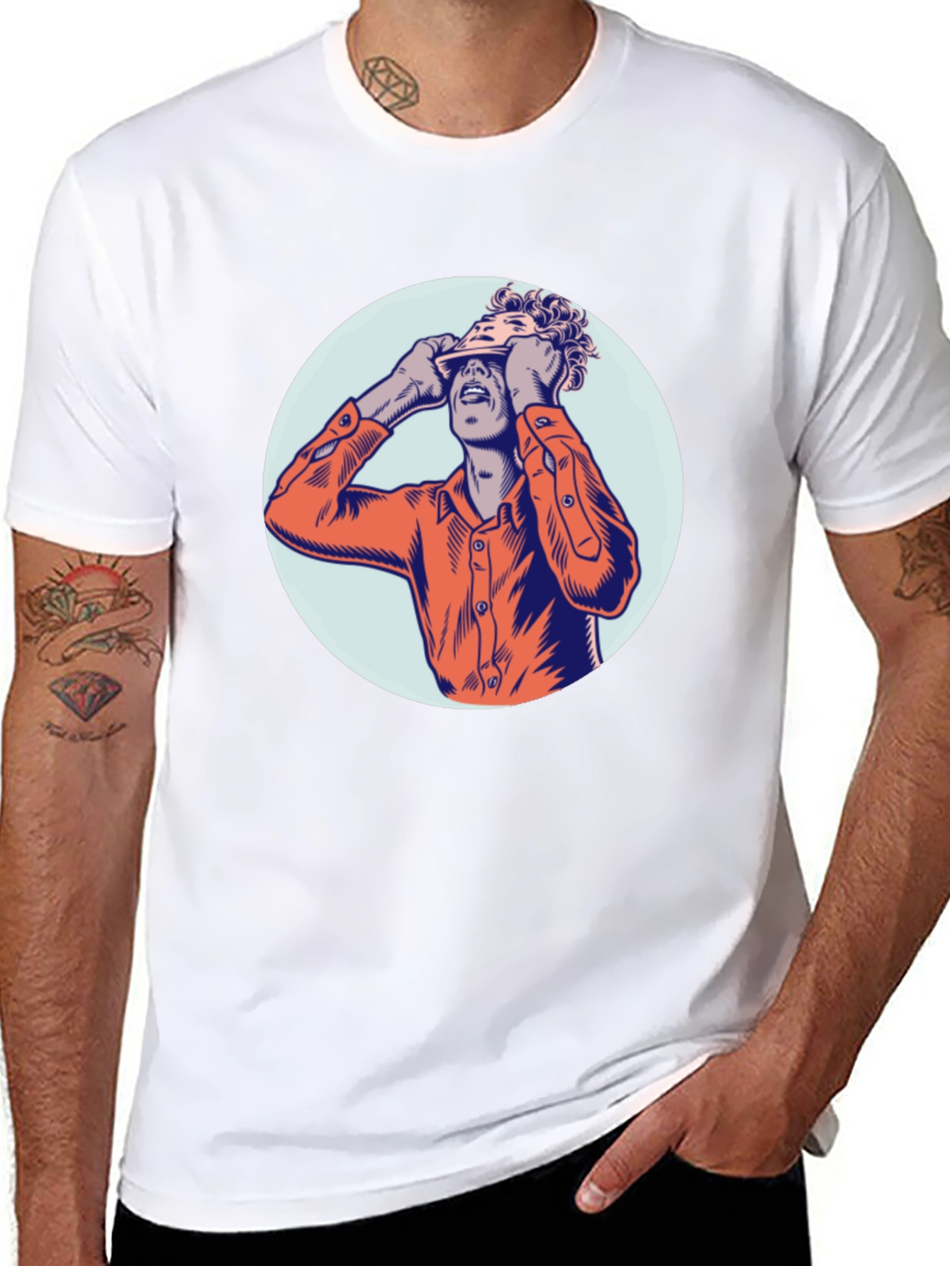 Graphic Tee with Man Peeling Face Design