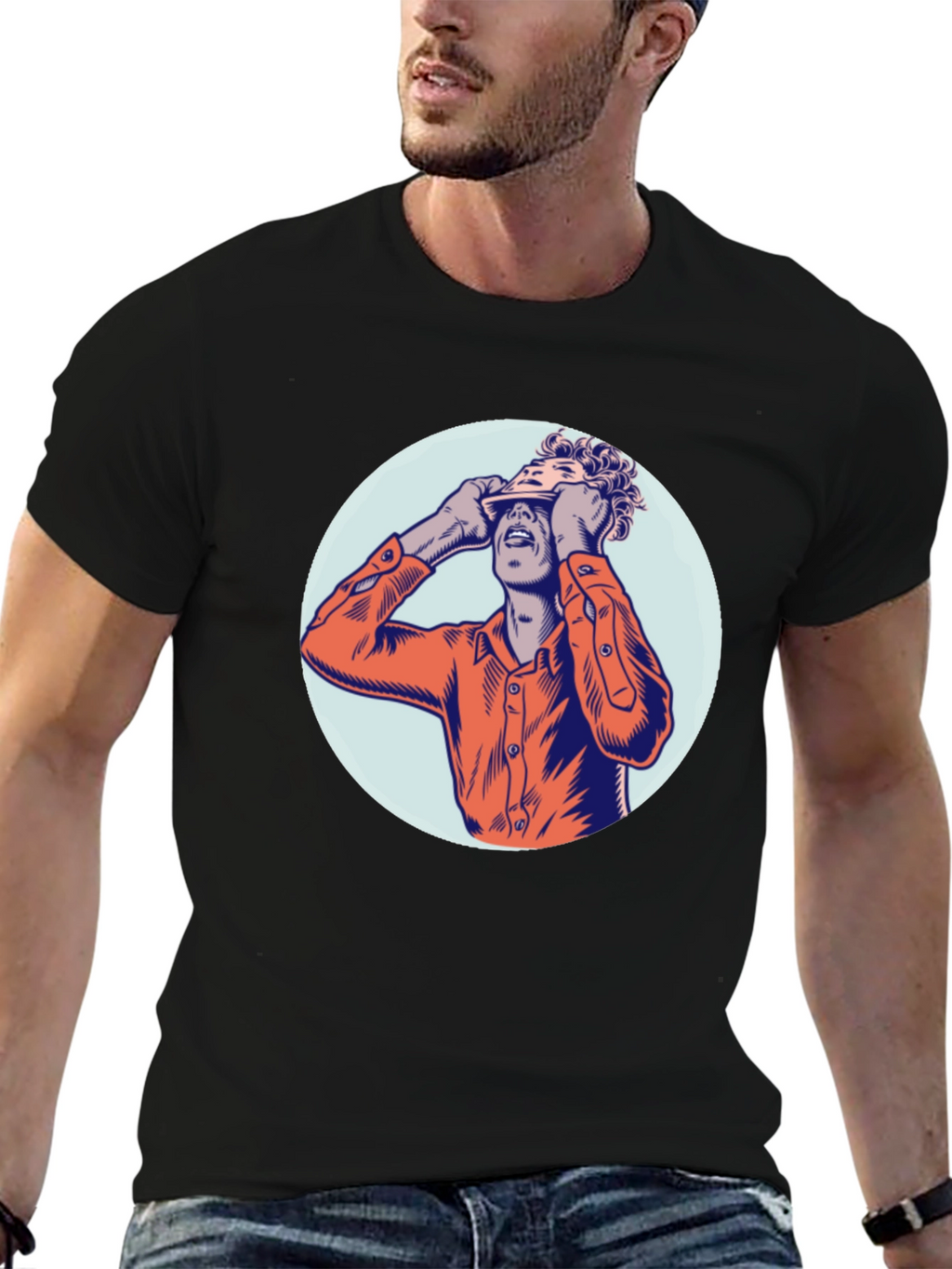 Graphic Tee with Man Peeling Face Design