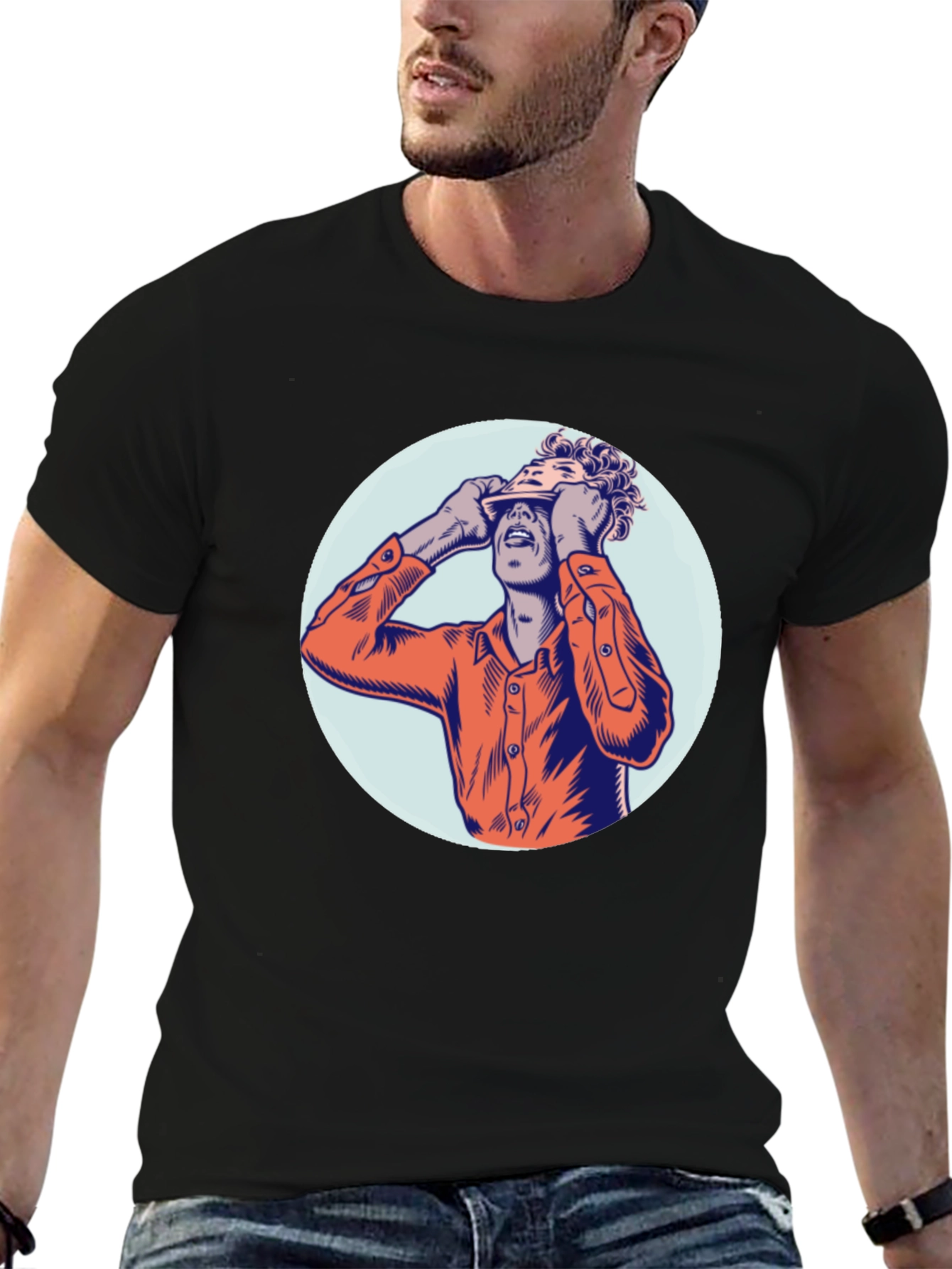 Graphic Tee with Man Peeling Face Design