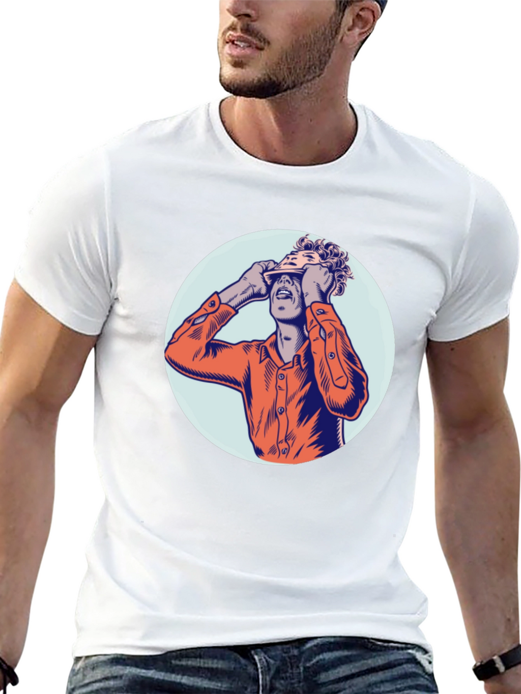 Graphic Tee with Man Peeling Face Design