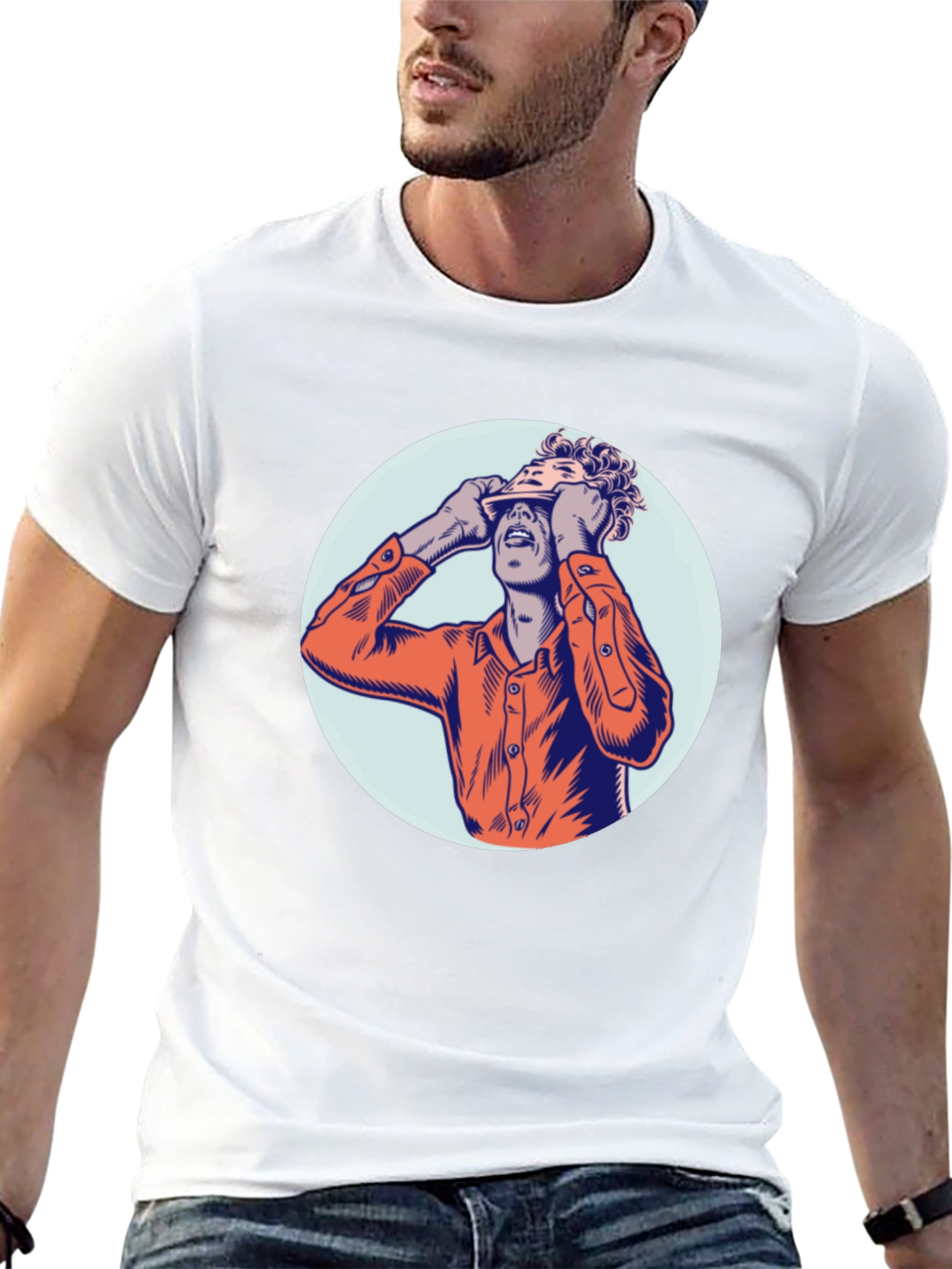 Graphic Tee with Man Peeling Face Design