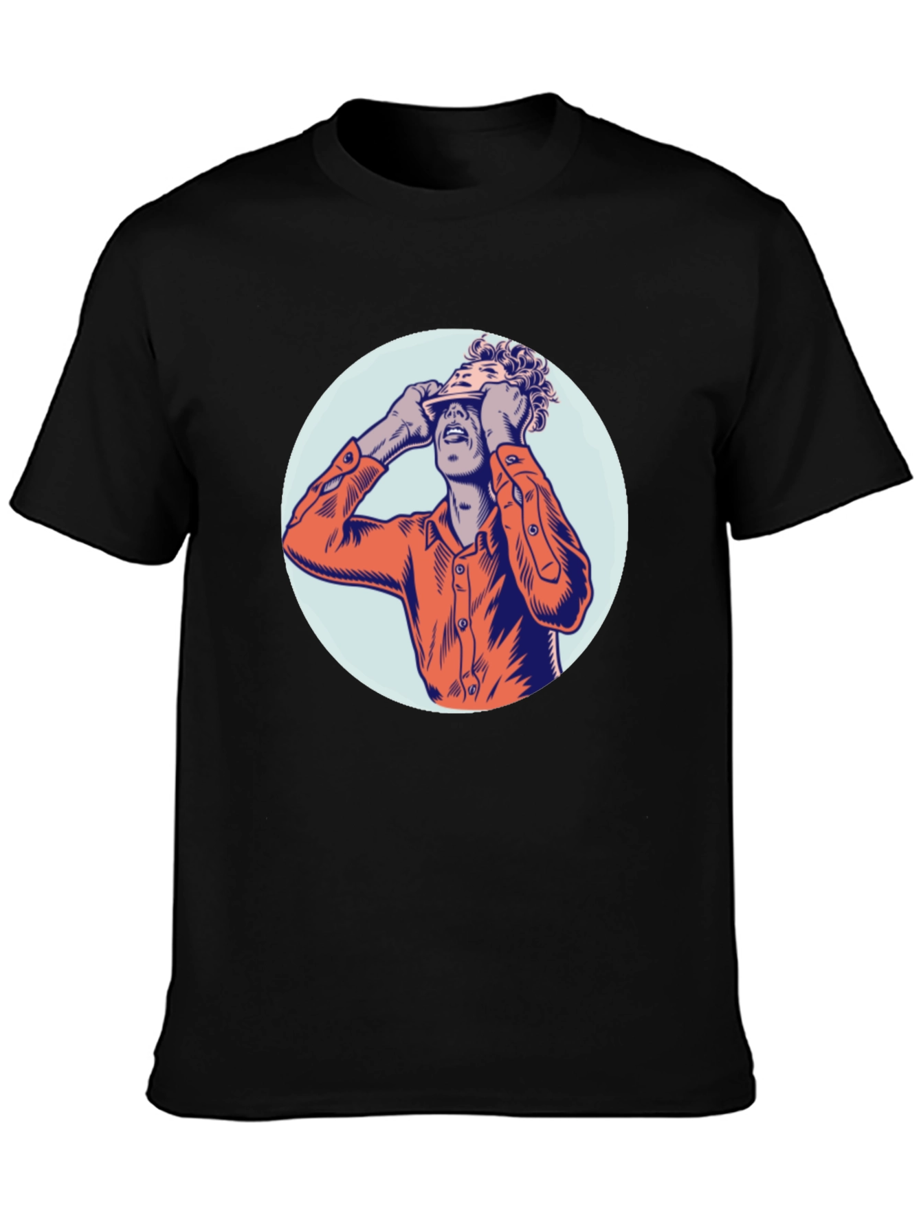 Graphic Tee with Man Peeling Face Design