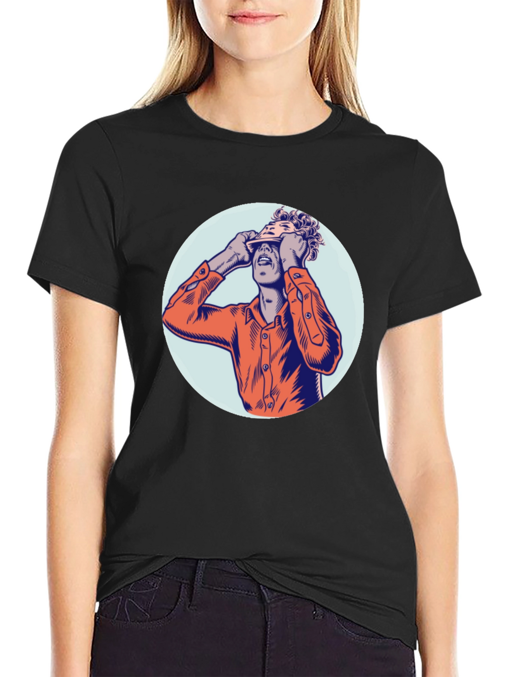 Graphic Tee with Man Peeling Face Design