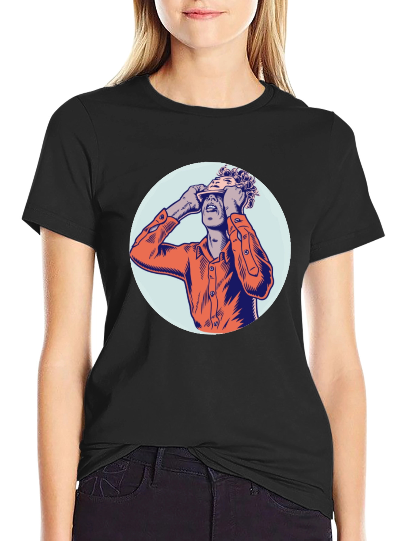 Graphic Tee with Man Peeling Face Design
