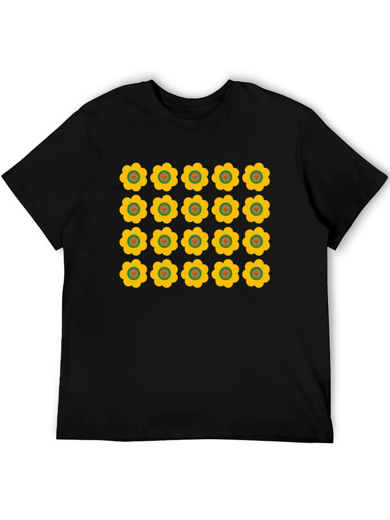 Retro Floral Print Black T-Shirt