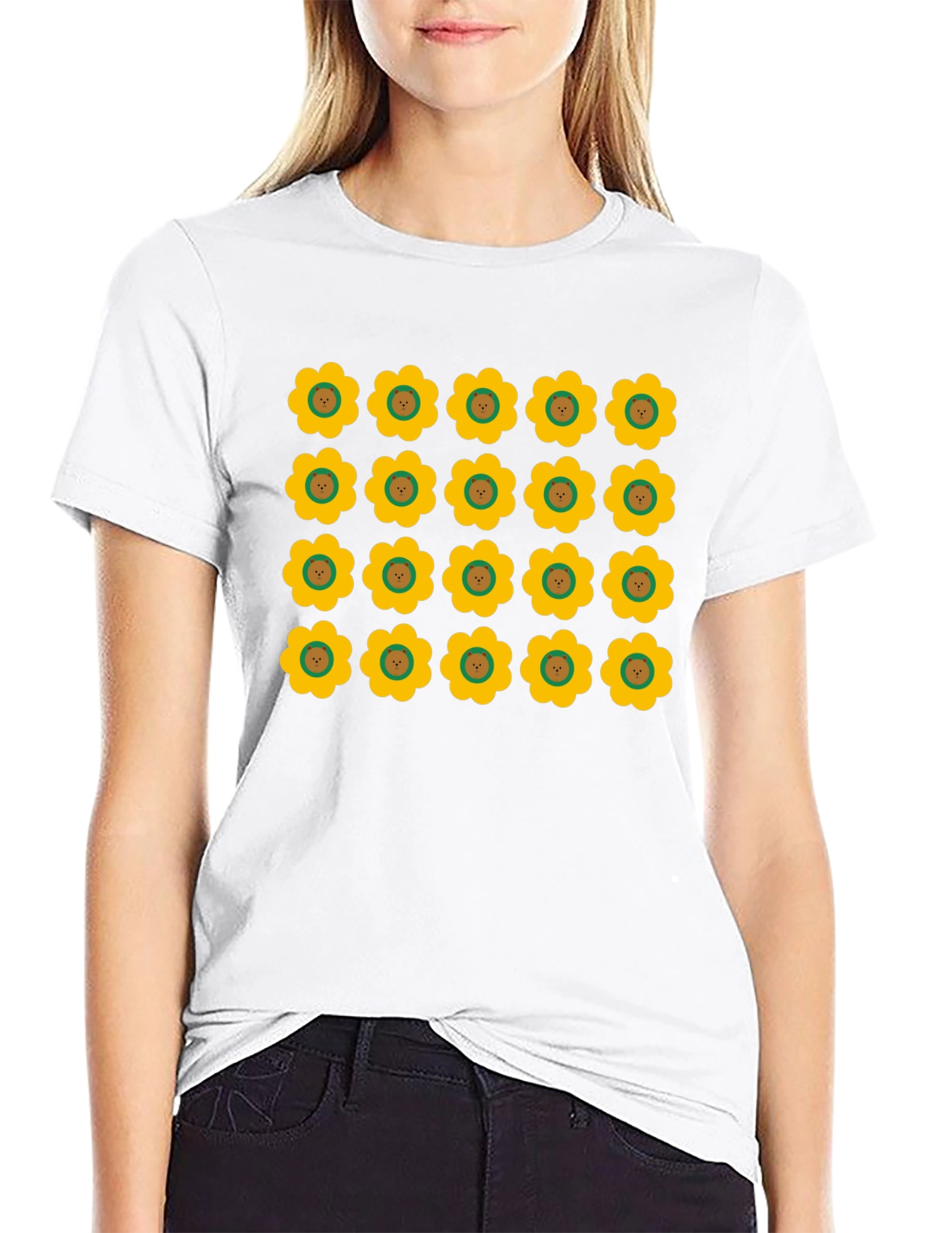 Retro Floral Print Black T-Shirt