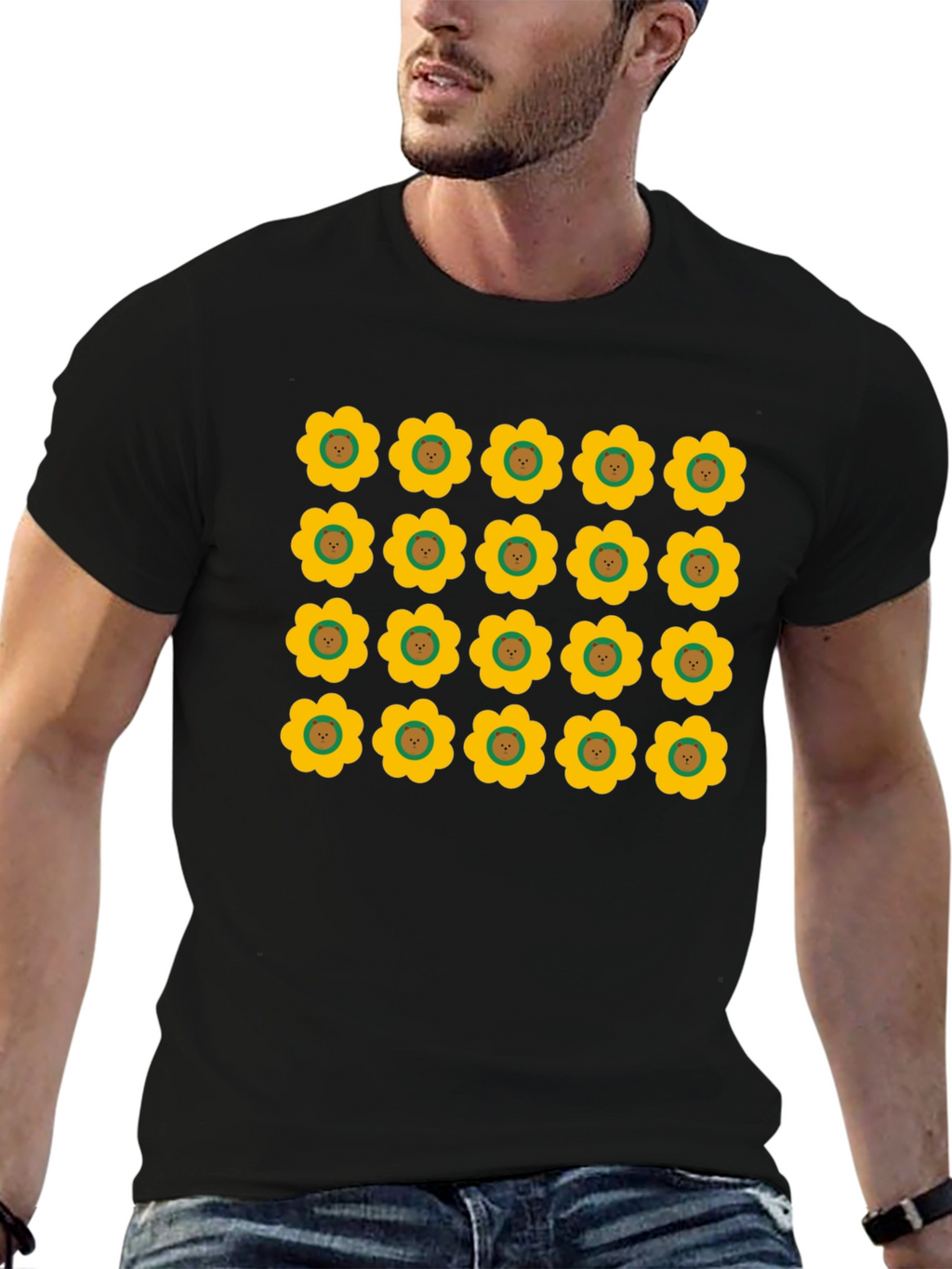 Retro Floral Print Black T-Shirt