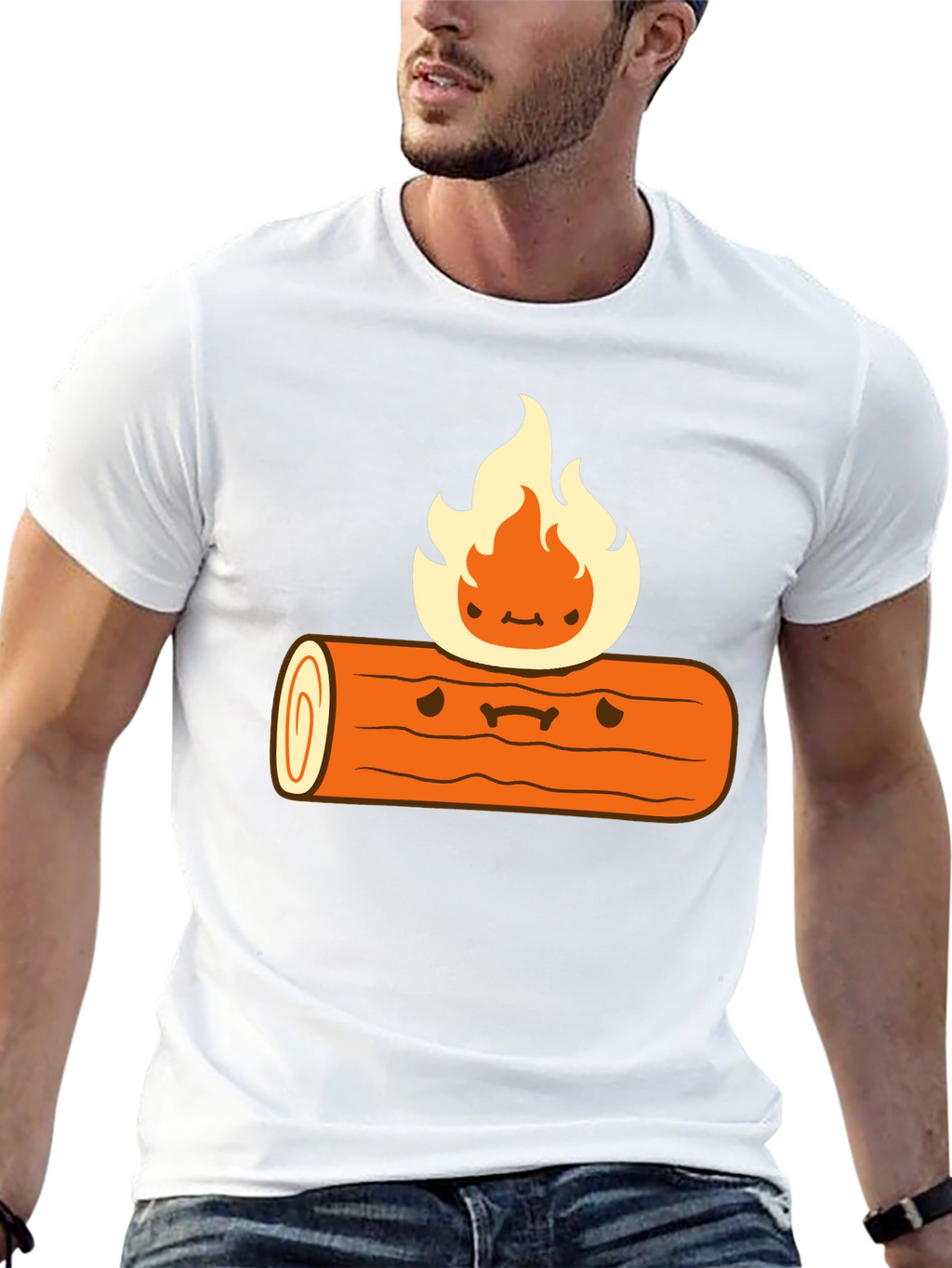 Cartoon Campfire Black T-Shirt