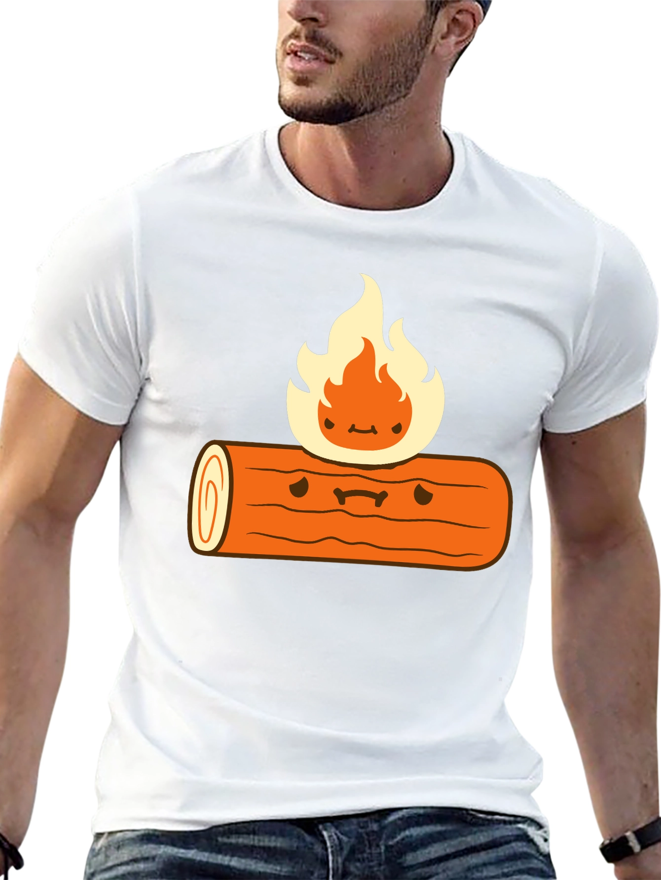 Cartoon Campfire Black T-Shirt