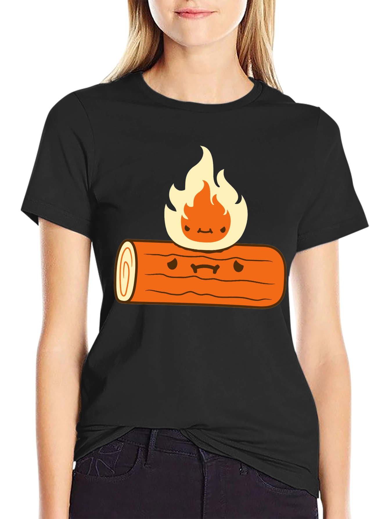 Cartoon Campfire Black T-Shirt