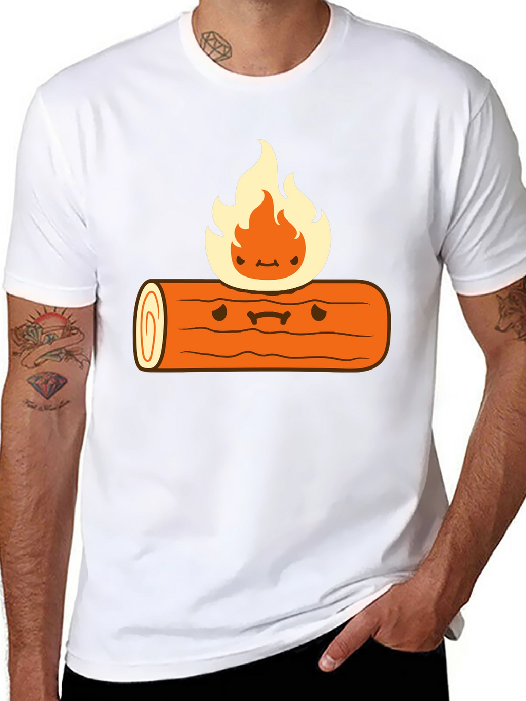Cartoon Campfire Black T-Shirt