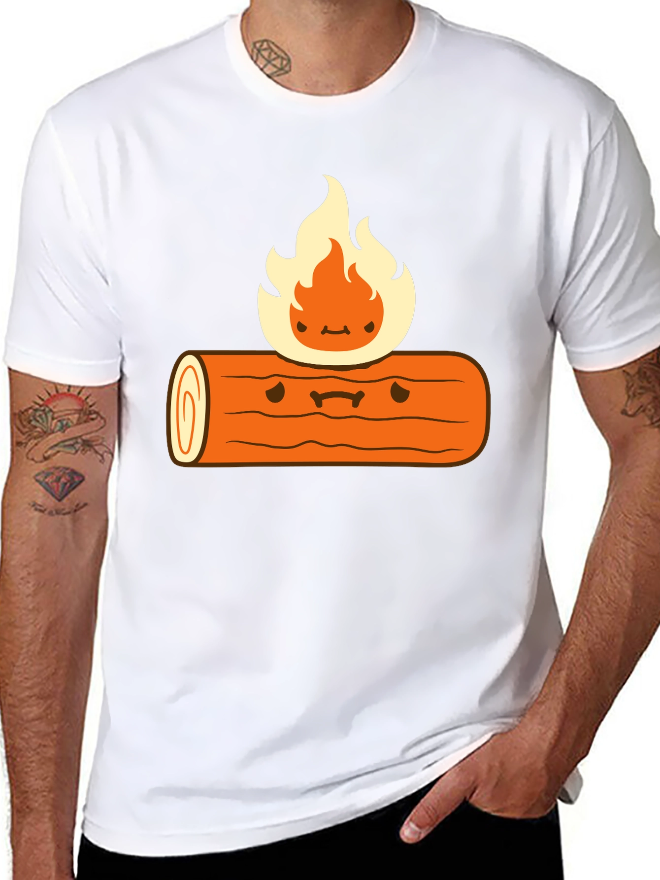 Cartoon Campfire Black T-Shirt