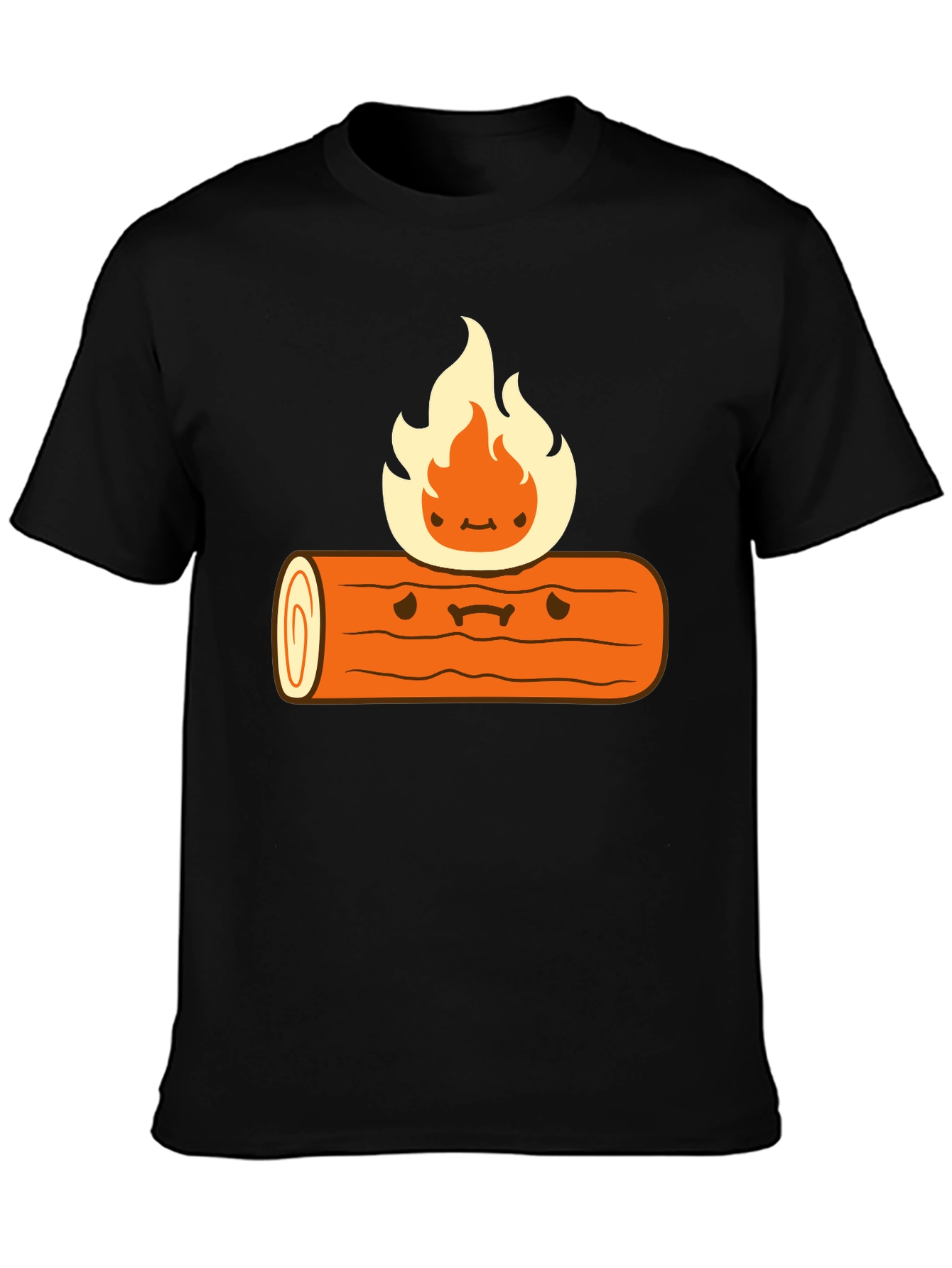 Cartoon Campfire Black T-Shirt