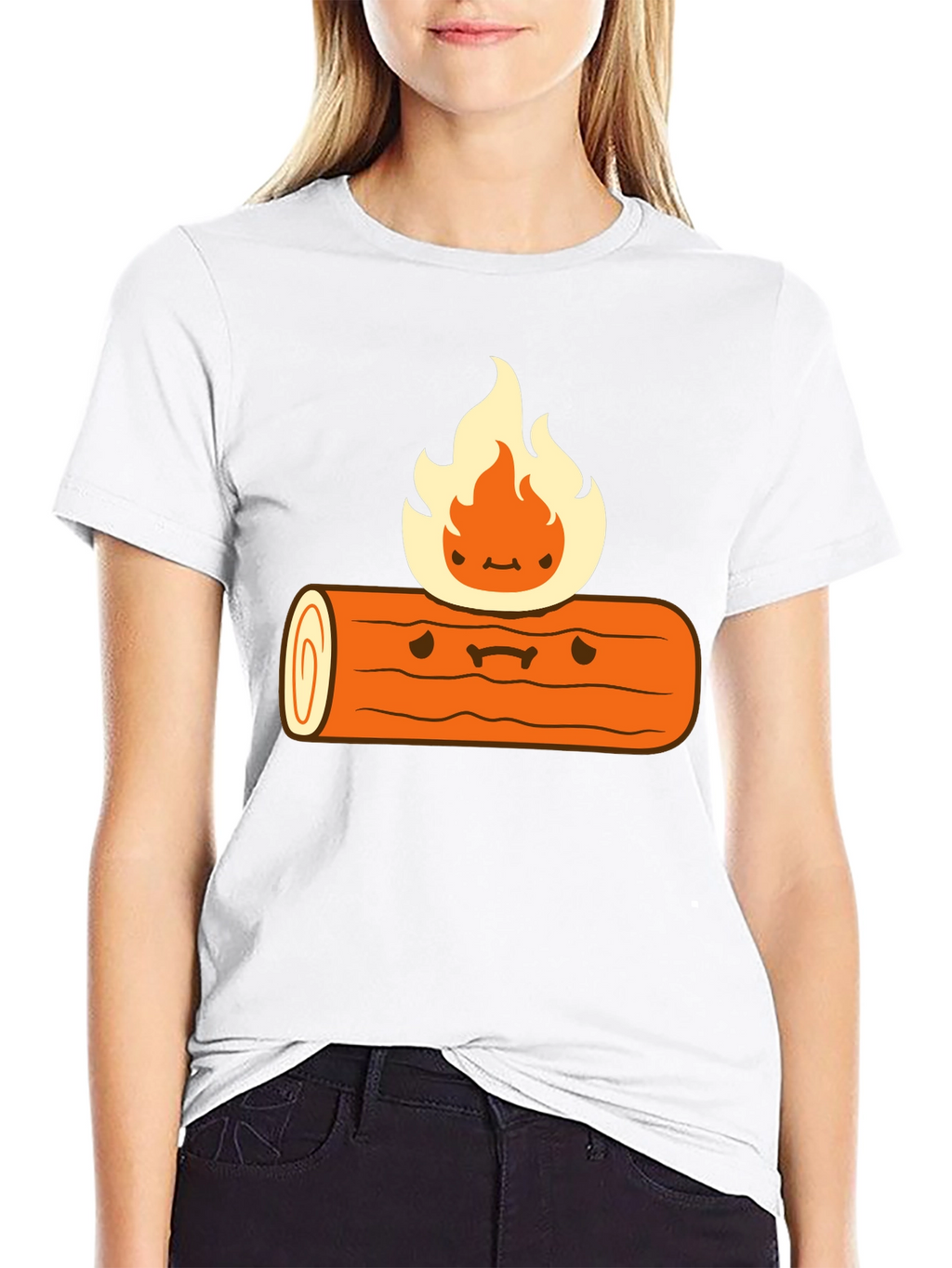 Cartoon Campfire Black T-Shirt