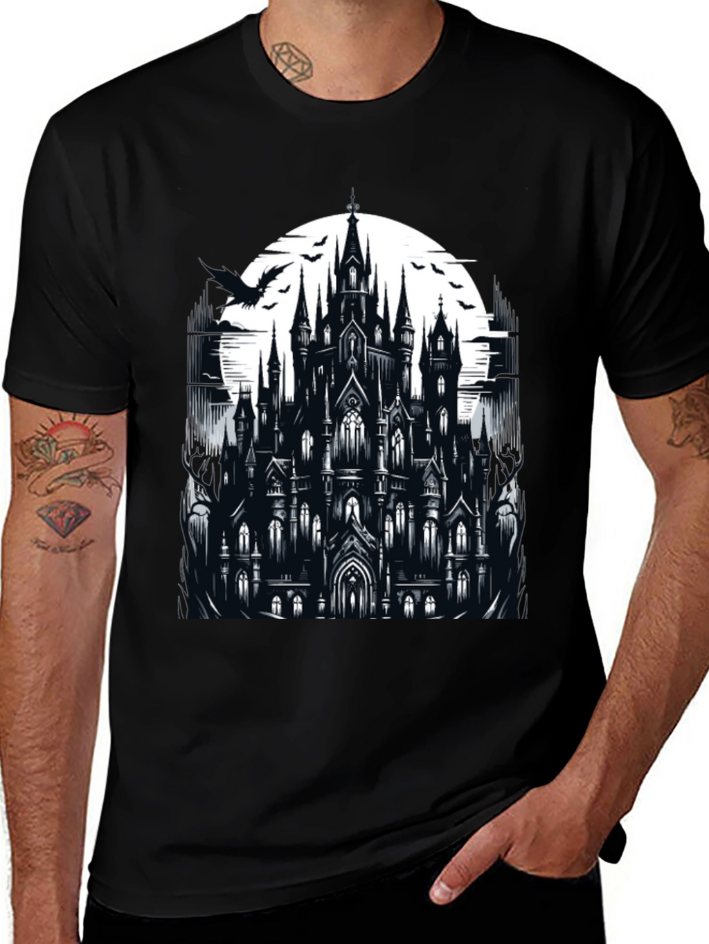 Gothic Castle Graphic Tee - Dark Fantasy T-Shirt