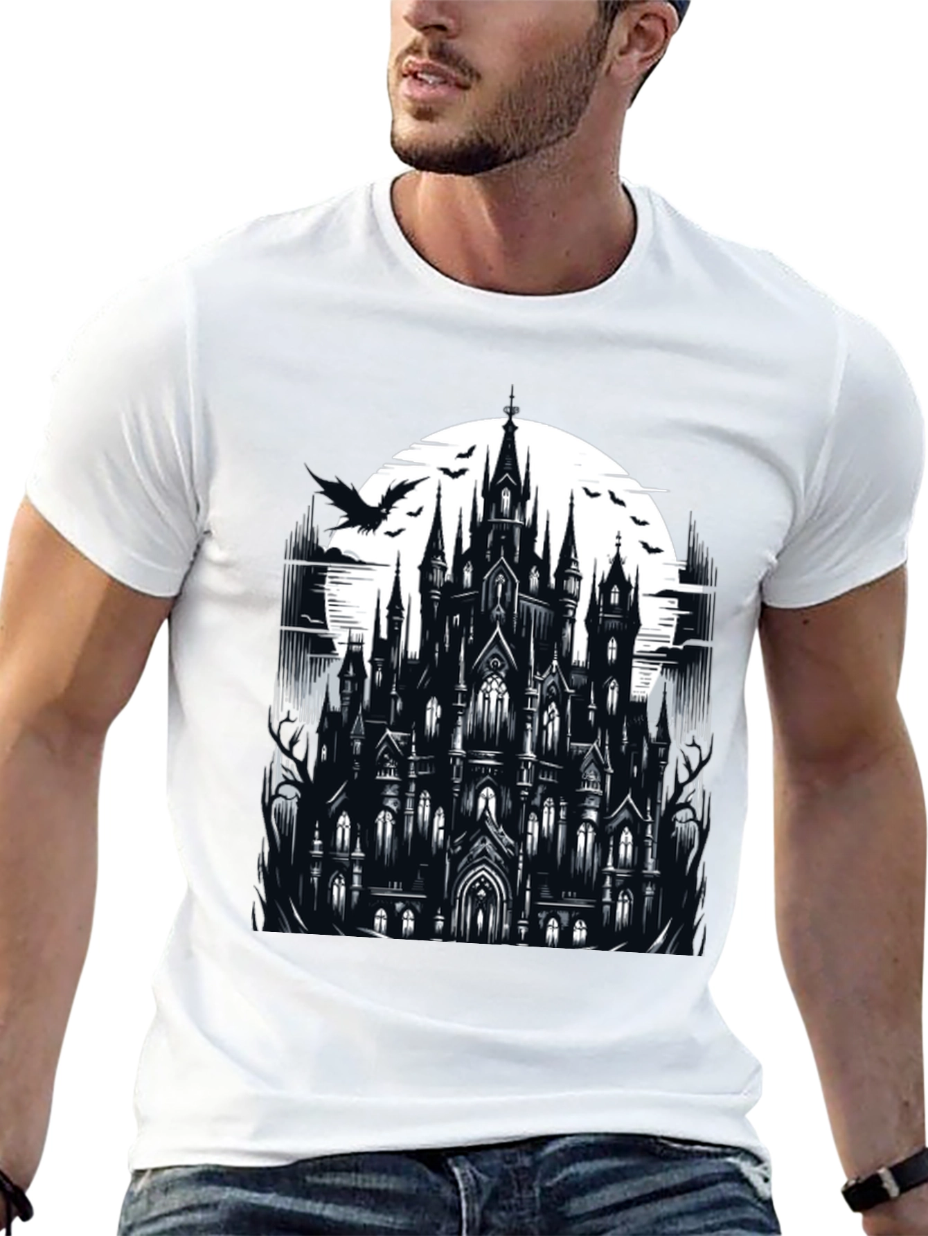 Gothic Castle Graphic Tee - Dark Fantasy T-Shirt