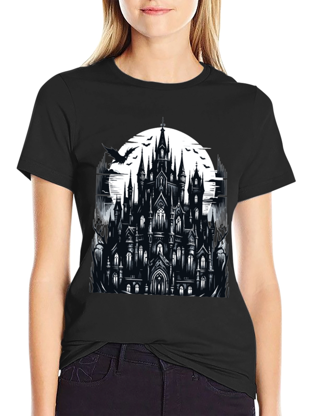 Gothic Castle Graphic Tee - Dark Fantasy T-Shirt