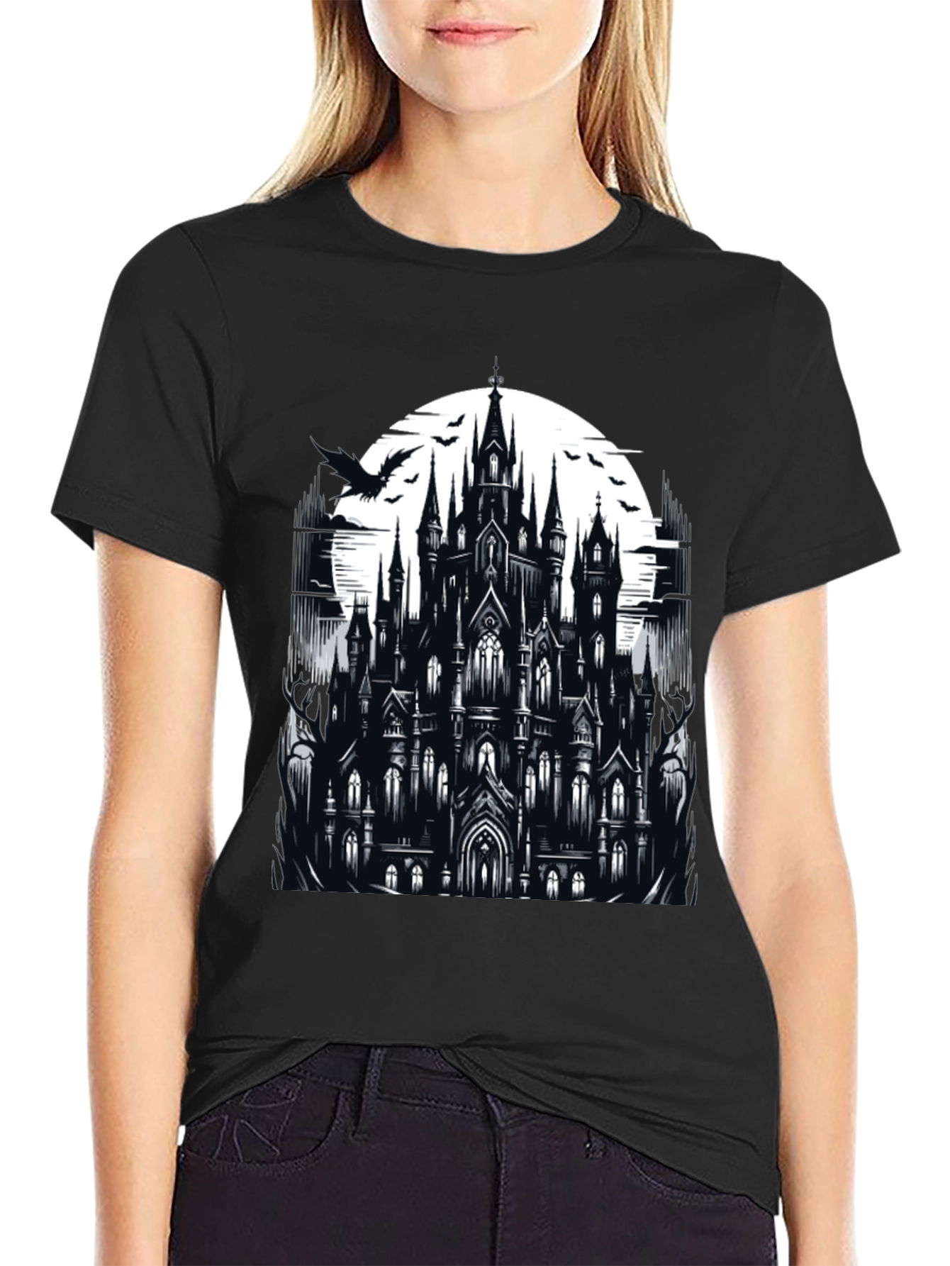 Gothic Castle Graphic Tee - Dark Fantasy T-Shirt